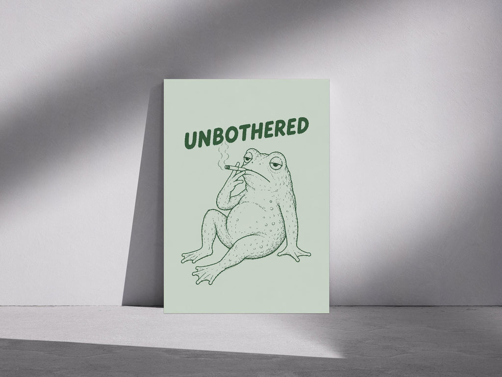 Funny Frog Print, Unbothered Poster, Sage Wall Art, Retro Toad Illustration, Humorous Decor | 171A