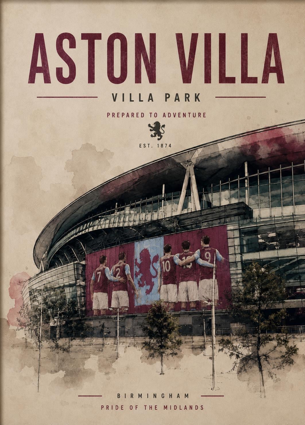 Artwork Inspired by Aston Villa FC | Football Stadium Wall Art | Vintage Sports Poster | A3/A4/A5 Decor Print | 022