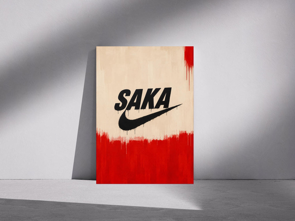Saka Drip Paint Football Poster – Bold Red Black Sports Artwork, Minimal Wall Art Print, A4 A3 | 139A