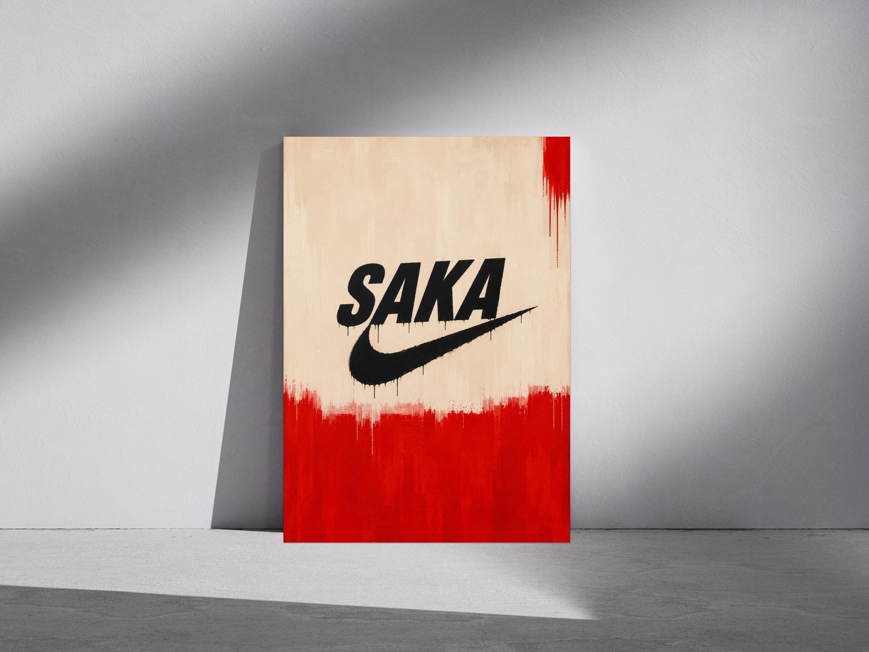 Saka Drip Paint Football Poster – Bold Red Black Sports Artwork, Minimal Wall Art Print, A4 A3 | 139A