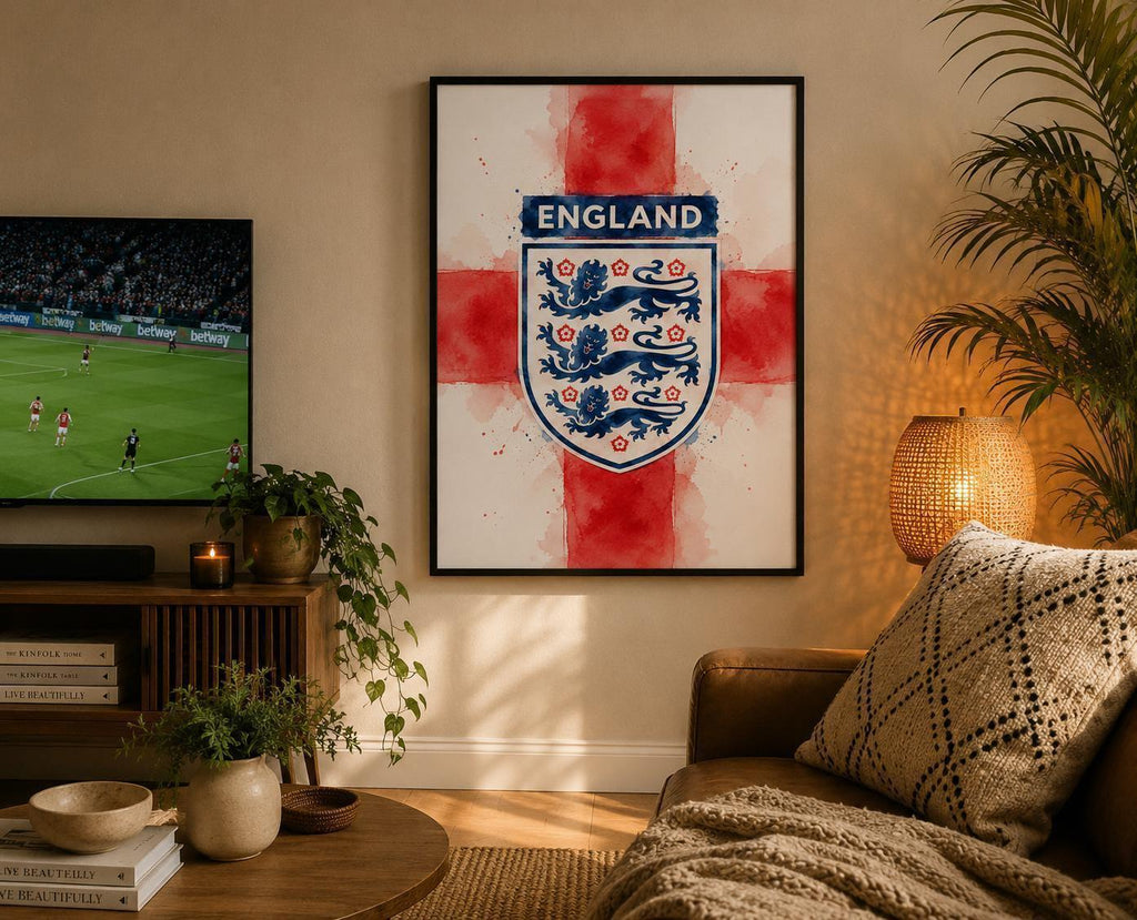 England Football Print, Three Lions Wall Art, England Supporter Gift, St George Flag Poster, England Fan Decor, A3/A4/A5 Print | 174A