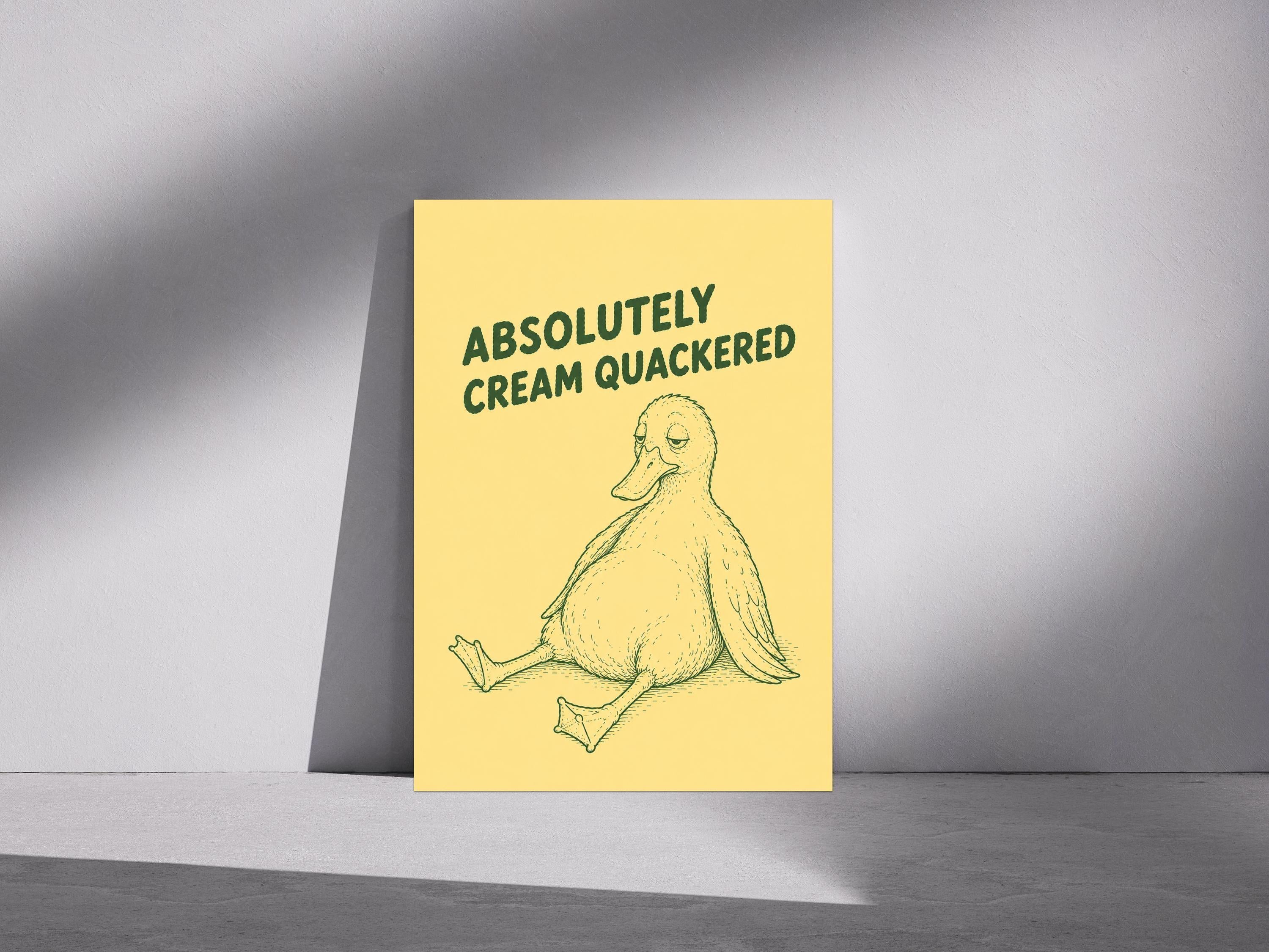 Absolutely Cream Quackered Print, Funny Duck Wall Art, Humorous Artwork, Kitchen Decor, Housewarming Gift, A3/A4/A5 Poster | 164A