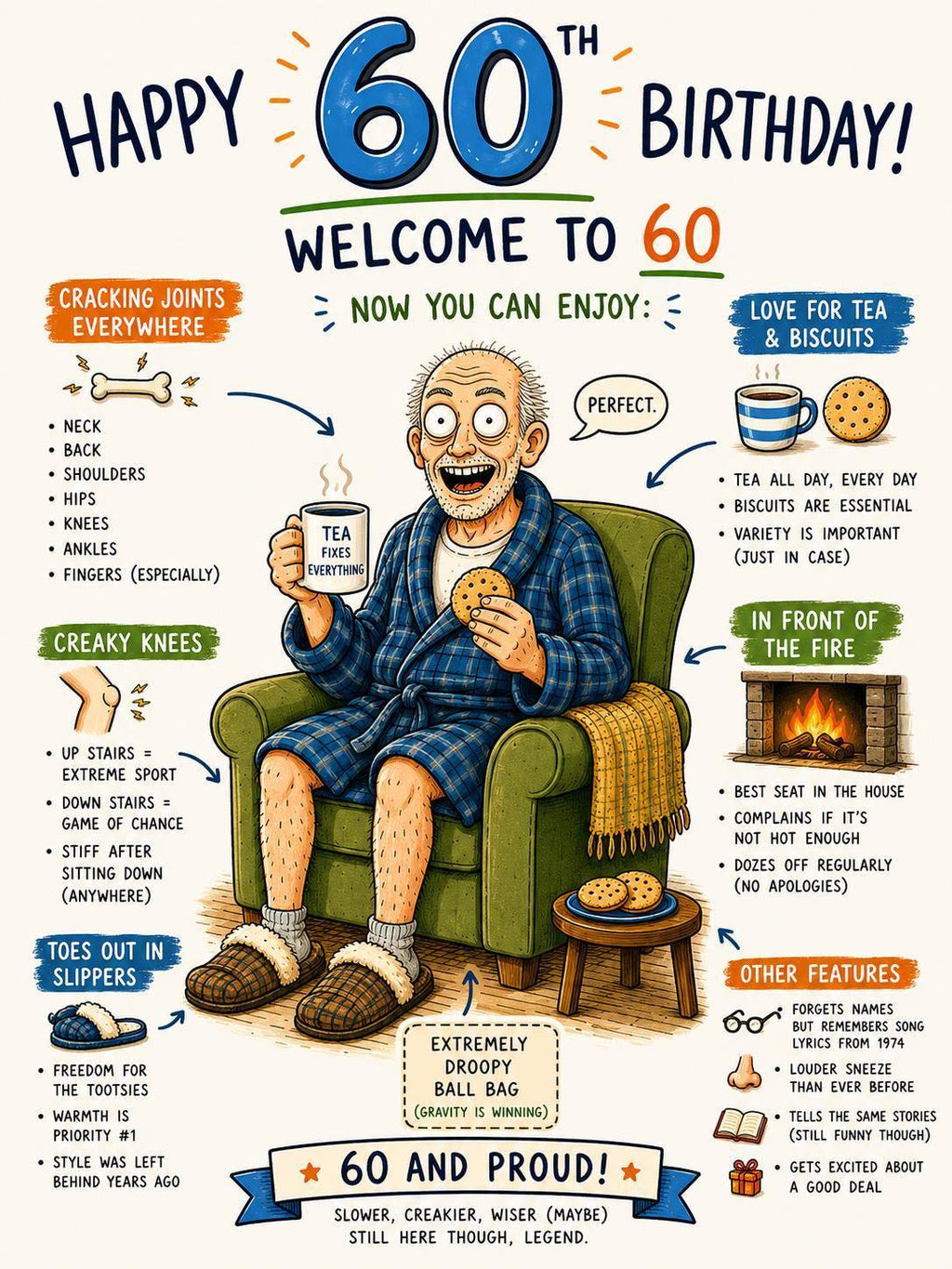 Funny 60th Birthday Card for Him, Sarcastic Turning 60 Gift, Funny Old Age Birthday Card for Dad | 128