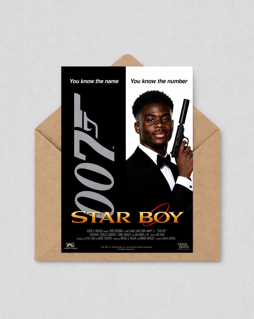 Bukayo Saka Star Boy Card, James Bond Inspired Arsenal Card, Gooner Birthday Card | 172