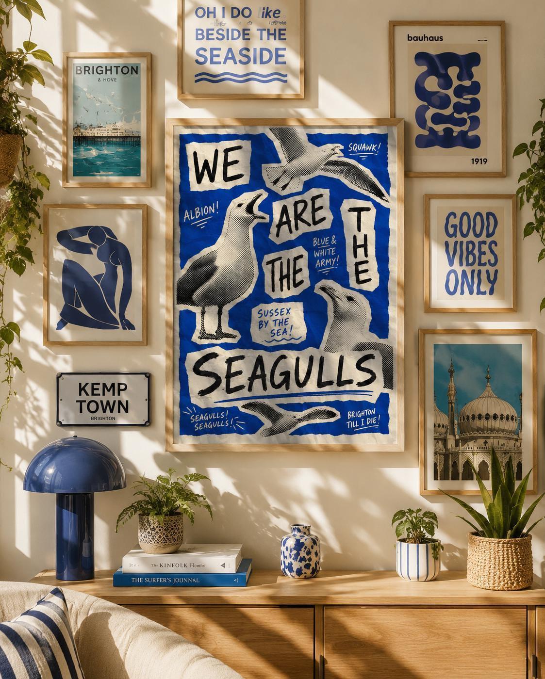 Brighton Seagulls Wall Art Print, Brighton Fan Poster, Albion Artwork, Brighton Supporter Gift, Sussex By The Sea Decor, Football | 025