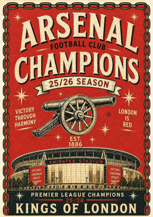 Arsenal Fan Art | Champions 25/26 Vintage Style Poster Prin | Arsenal Fan Art Gift | A3/A4/A5 Print | 136A