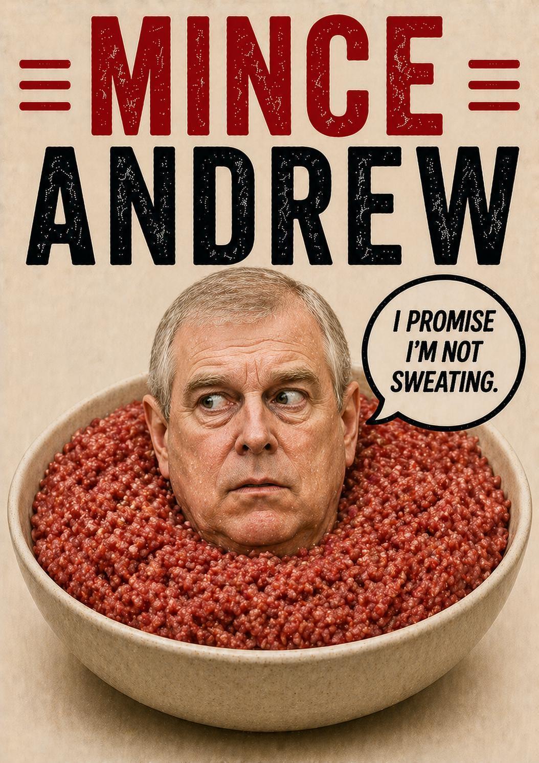 Mince Andrew Card, Funny Prince Andrew Birthday Card, British Humour Card, Food Pun Card | 094