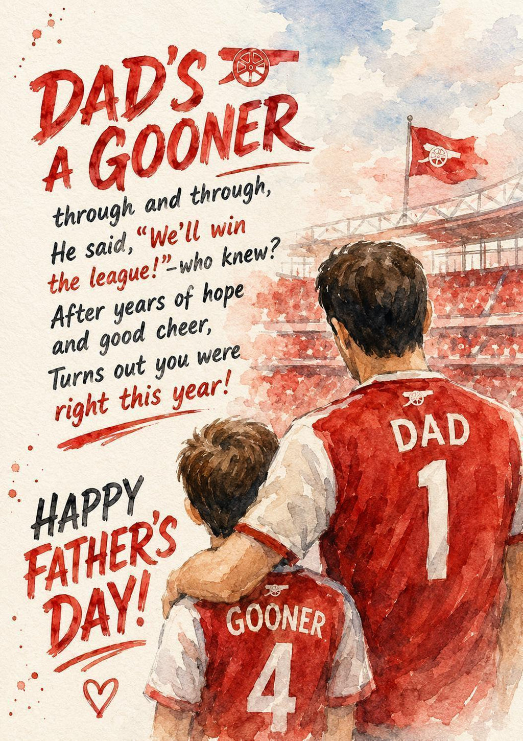 Dad's A Gooner | Father's Day Card | Arsenal Champions Card | League Winners Football Card | 169