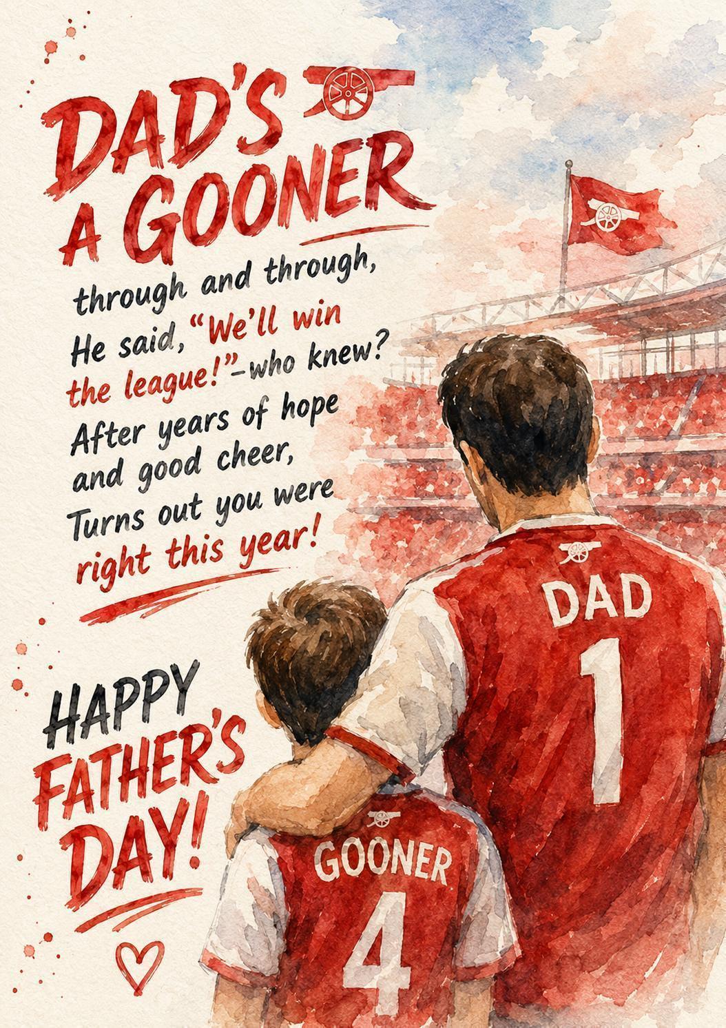 Dad's A Gooner | Father's Day Card | Arsenal Champions Card | League Winners Football Card | 169