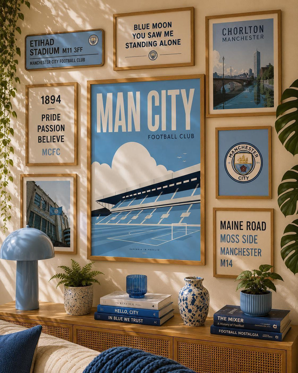 Manchester City Wall Art Print, Etihad Stadium Poster, Manchester City FC Artwork, City Fan Gift, Sky Blue Decor, Modern Stadium Print | 030