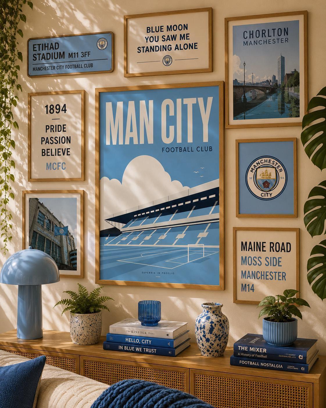 Manchester City Wall Art Print, Etihad Stadium Poster, Manchester City FC Artwork, City Fan Gift, Sky Blue Decor, Modern Stadium Print | 030