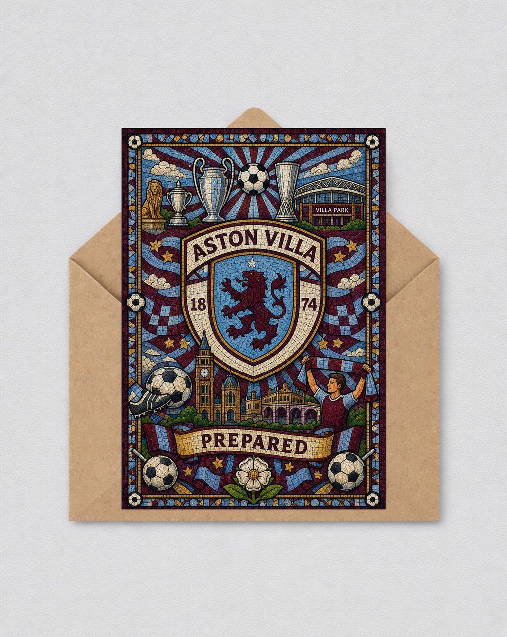 Aston Villa Inspired Mosaic Style Gift for Fans, Aston Villa Wall Art, AVFC Decor, Aston Villa Greeting Card | 177