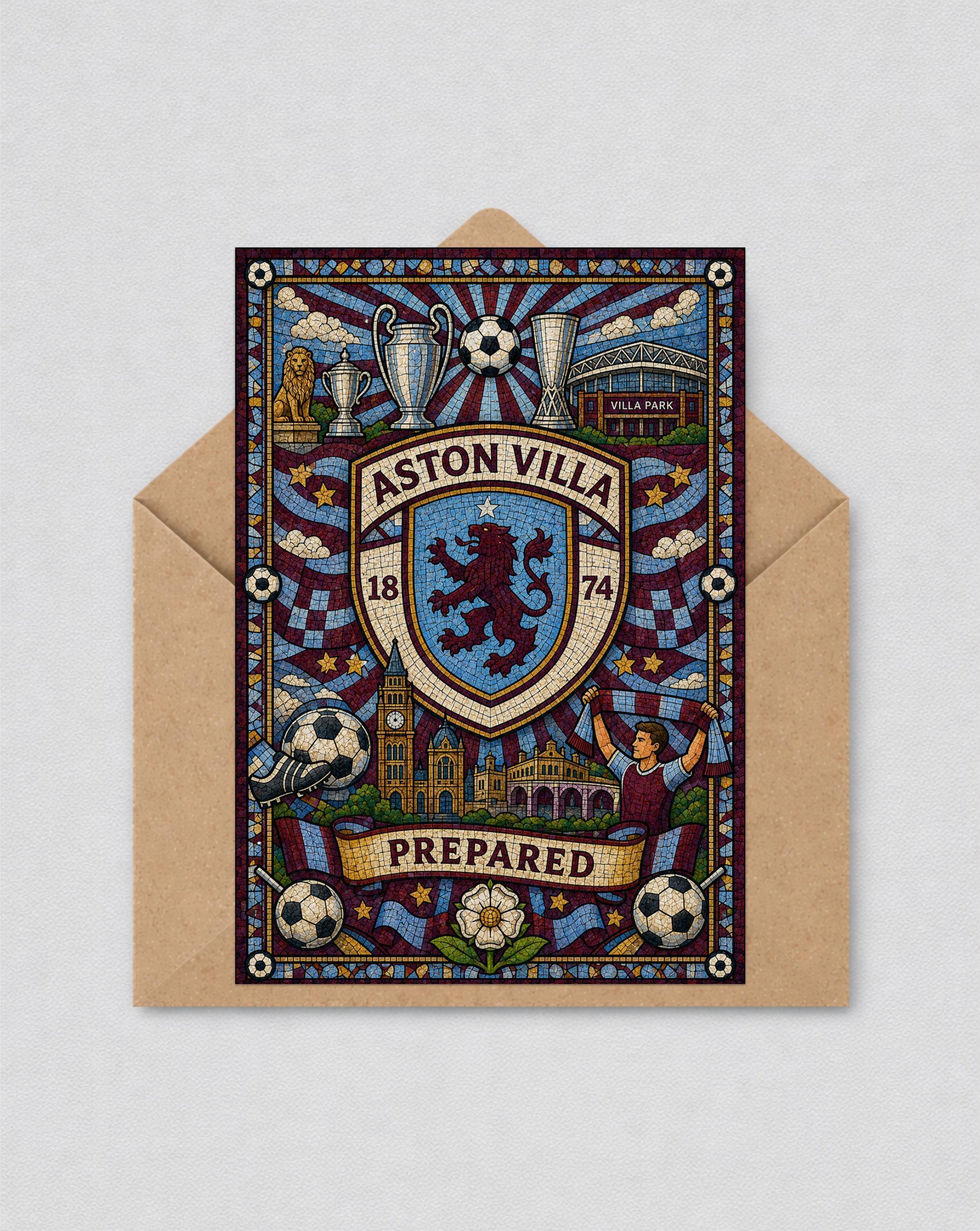 Aston Villa Inspired Mosaic Style Gift for Fans, Aston Villa Wall Art, AVFC Decor, Aston Villa Greeting Card | 177