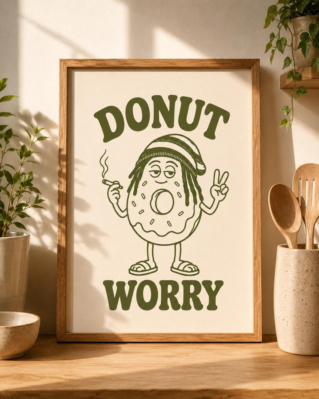 Donut Worry Wall Art Print, Funny Donut Poster, Foodie Kitchen Decor, Doughnut Lover Gift, Humorous Food Art, Bakery Wall Print | 037