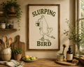 Slurping Bird Wall Art Print, Funny Kitchen Decor, Foodie Wall Art, Cafe Poster, Hipster Kitchen Print, Quirky Food Artwork | 041