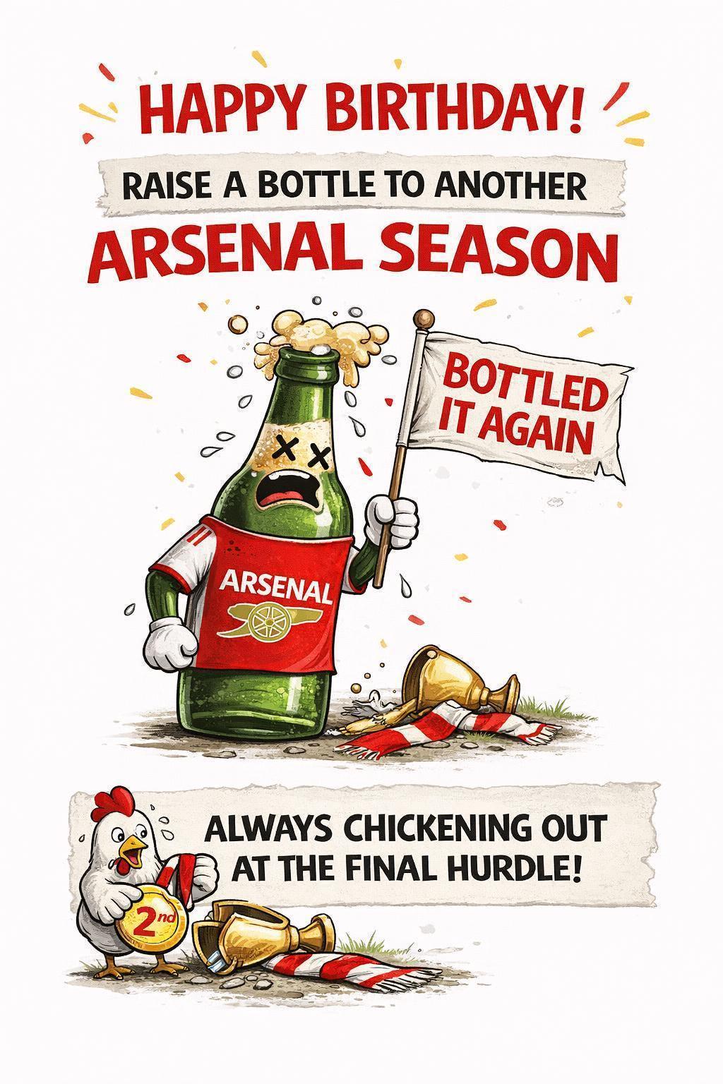 Arsenal Inspired Bottle Job Greetings Card – Football Birthday Card for Him – Gunners Fan Gift | 051