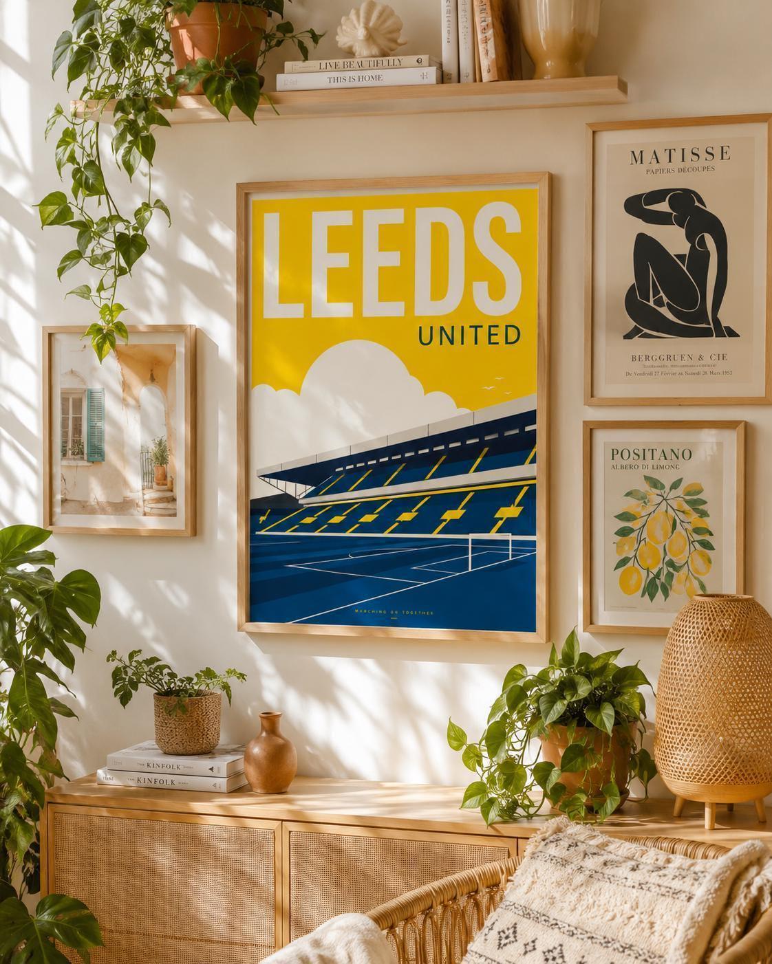 Leeds United Wall Art Print, Elland Road Stadium Poster, Leeds FC Artwork, Marching On Together Decor, Leeds Fan Gift, Football Print | 024