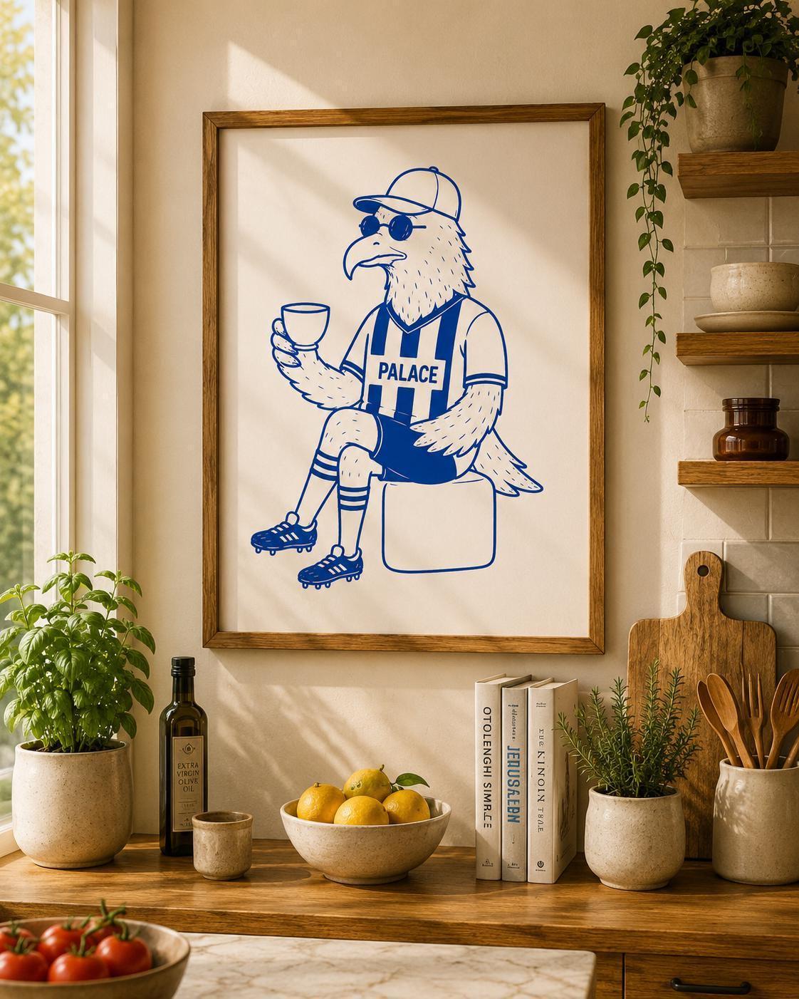 Palace Fan Print, Crystal Palace Inspired Football Wall Art, Eagle Supporter Gift, Coffee Lover Football Poster, Palace Fan Decor | 048