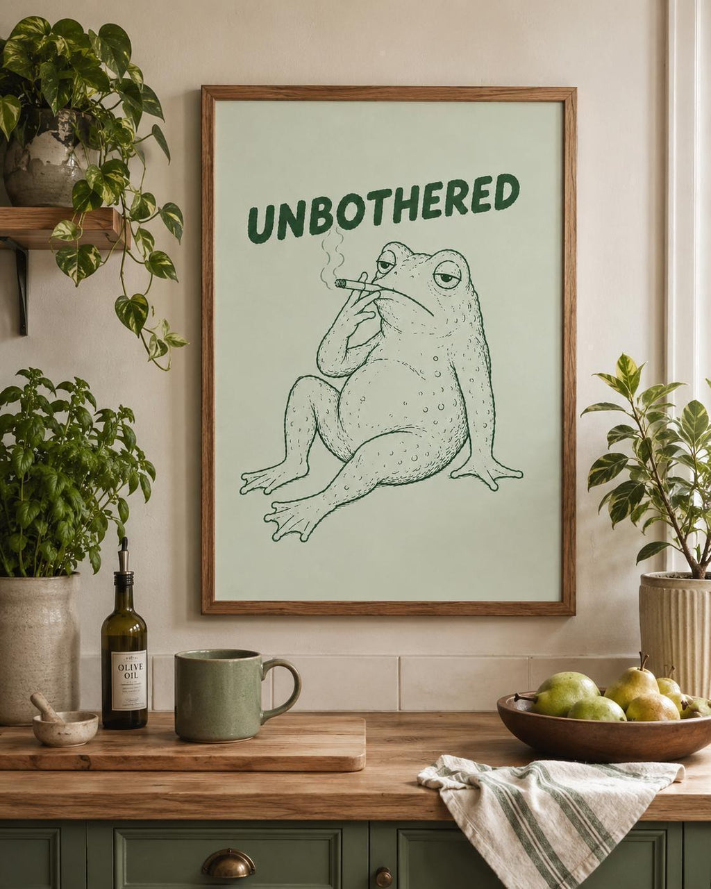 Funny Frog Print, Unbothered Poster, Sage Wall Art, Retro Toad Illustration, Humorous Decor | 171A