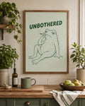 Funny Frog Print, Unbothered Poster, Sage Wall Art, Retro Toad Illustration, Humorous Decor | 171A