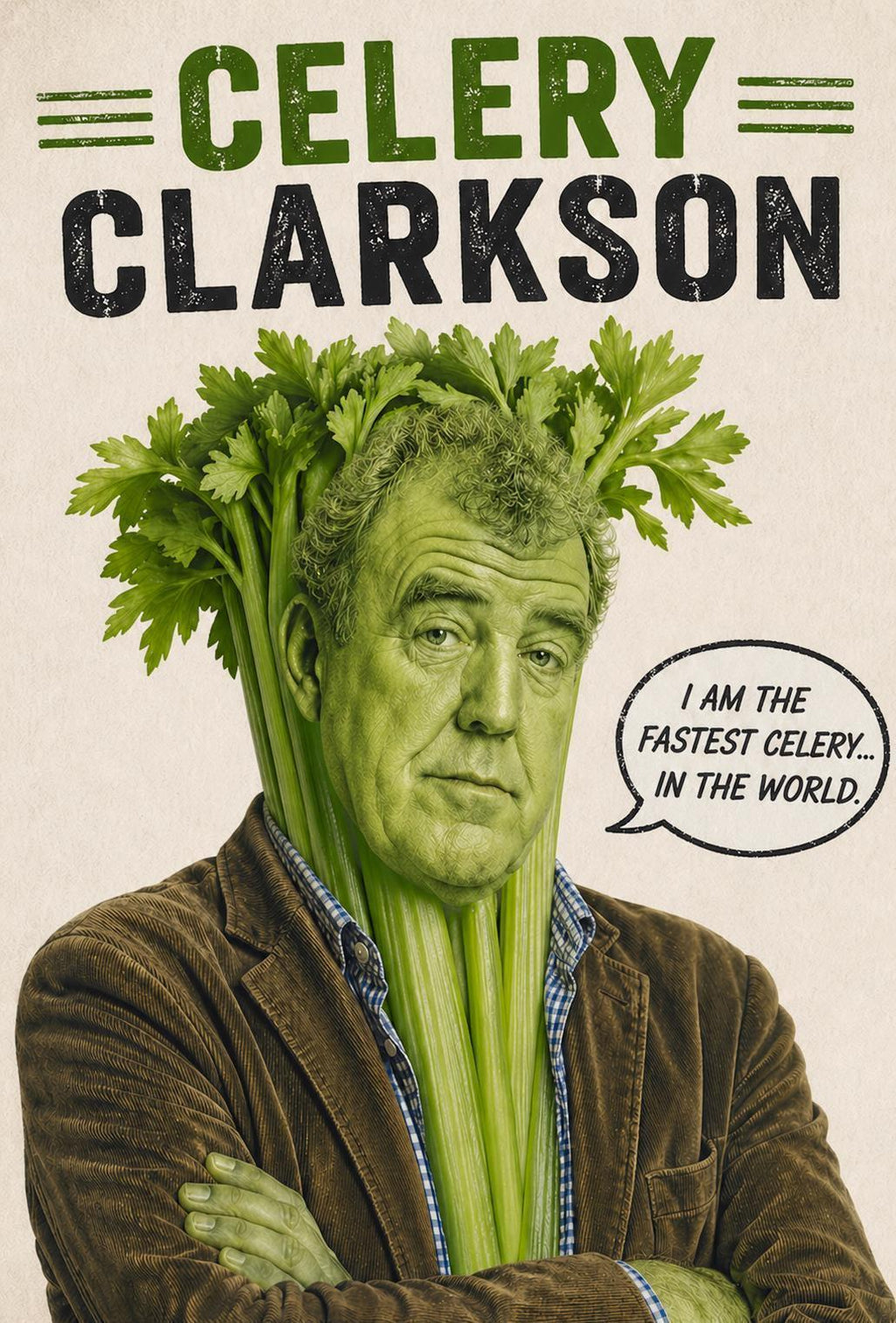 Jeremy Clarkson Funny Celery Card, Top Gear Inspired Humour, Novelty Birthday Card, British Comedy Gift | 083