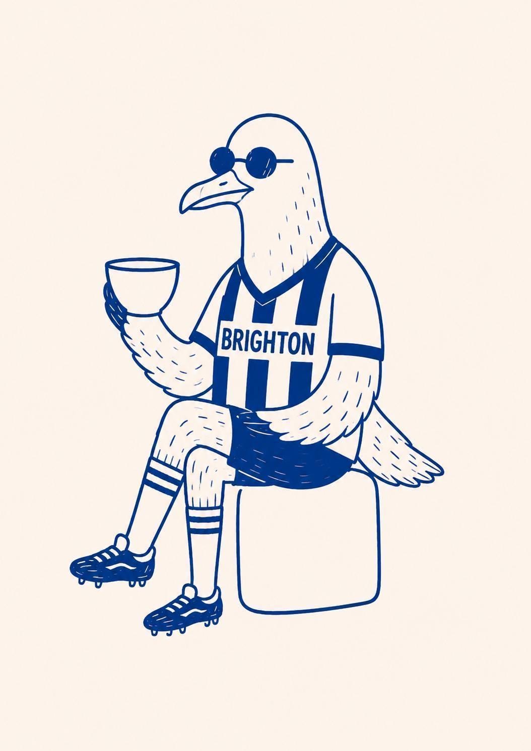 Brighton Fan Print, Seagulls Football Wall Art, Brighton Supporter Gift, Coffee Lover Football Poster, Funny Seagull Fan Decor | 045