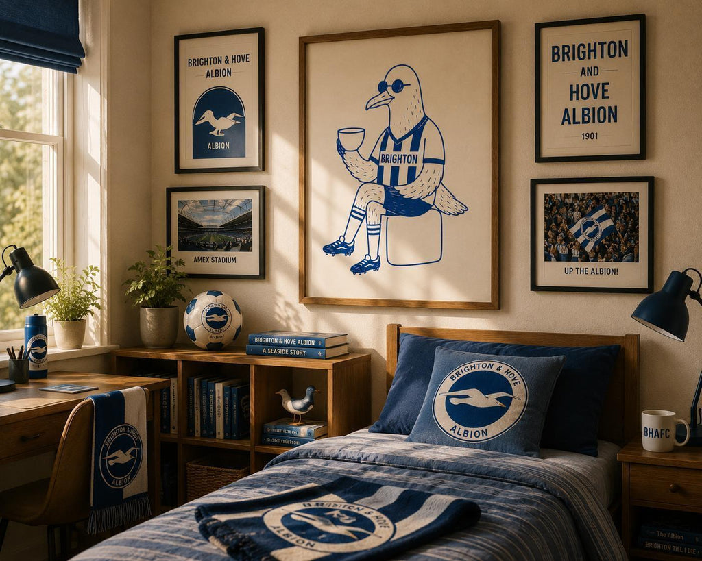 Brighton Fan Print, Seagulls Football Wall Art, Brighton Supporter Gift, Coffee Lover Football Poster, Funny Seagull Fan Decor | 045