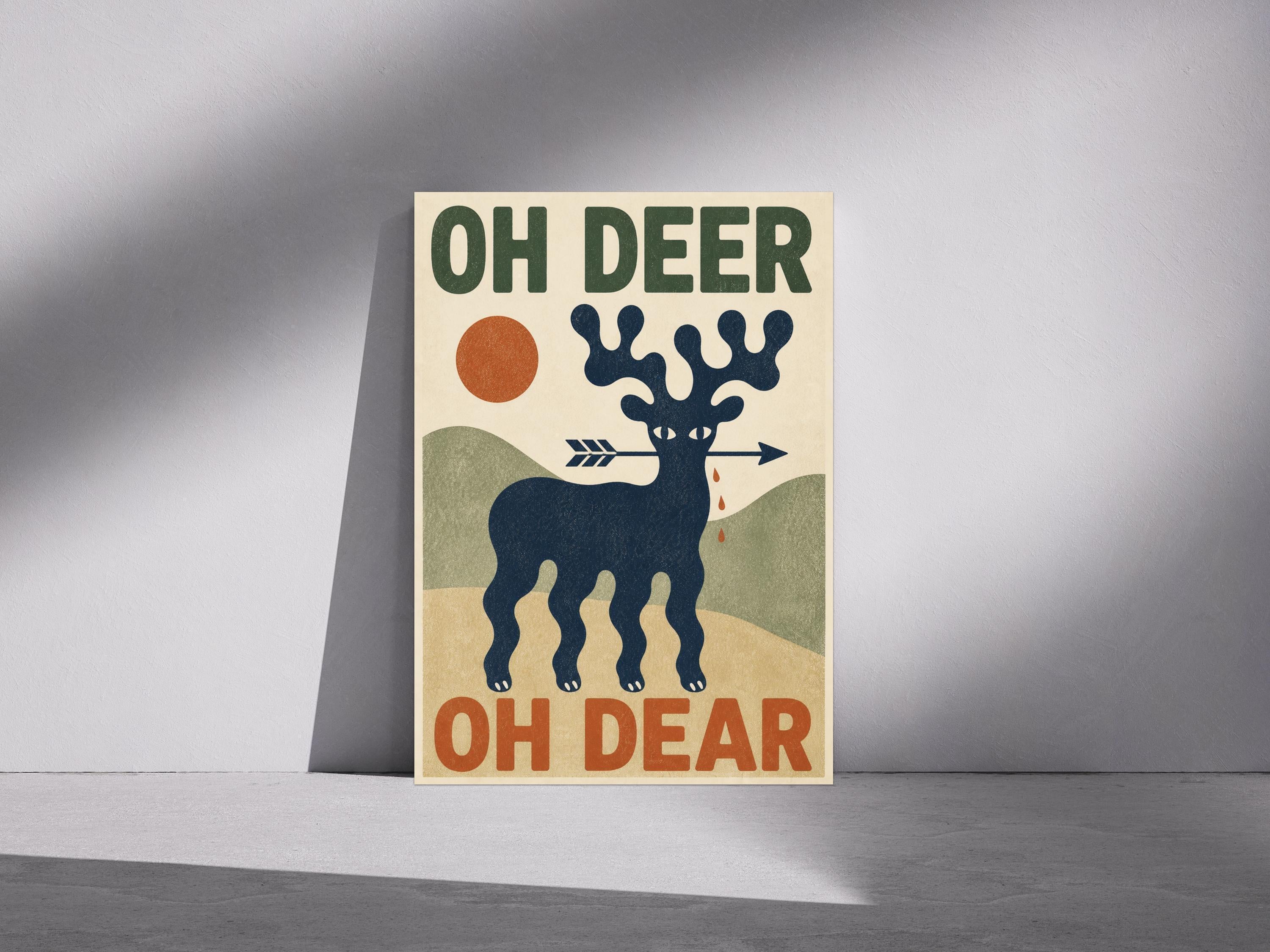 Funny Oh Deer Print, Retro Deer Print,, Scandinavian Wall Art, Minimalist Animal Poster | 112A