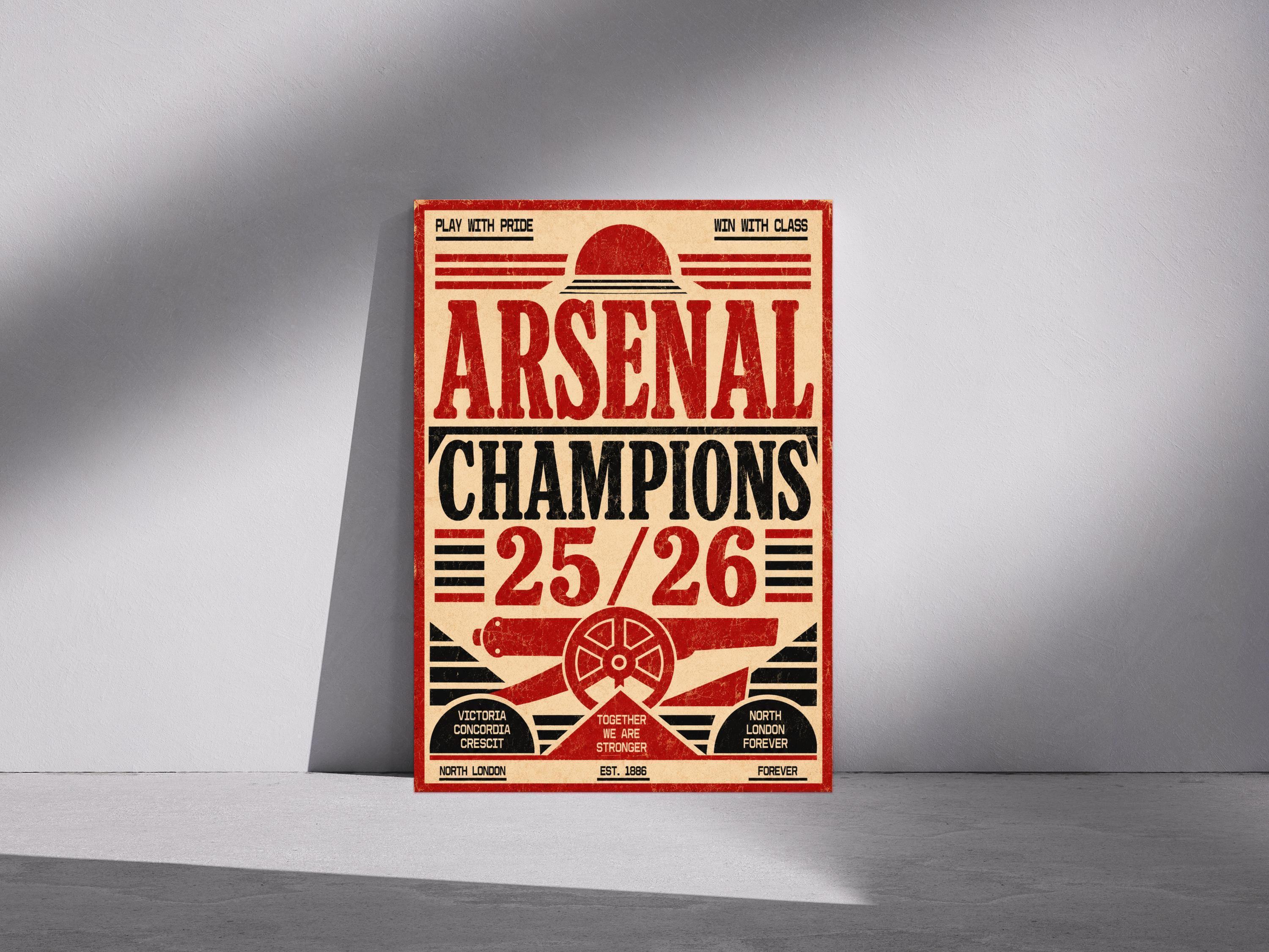 Arsenal Champions 25/26 Print, Retro Football Wall Art, North London Forever Poster, Vintage Arsenal Decor, Gunners Fan, Arsenal | 147A