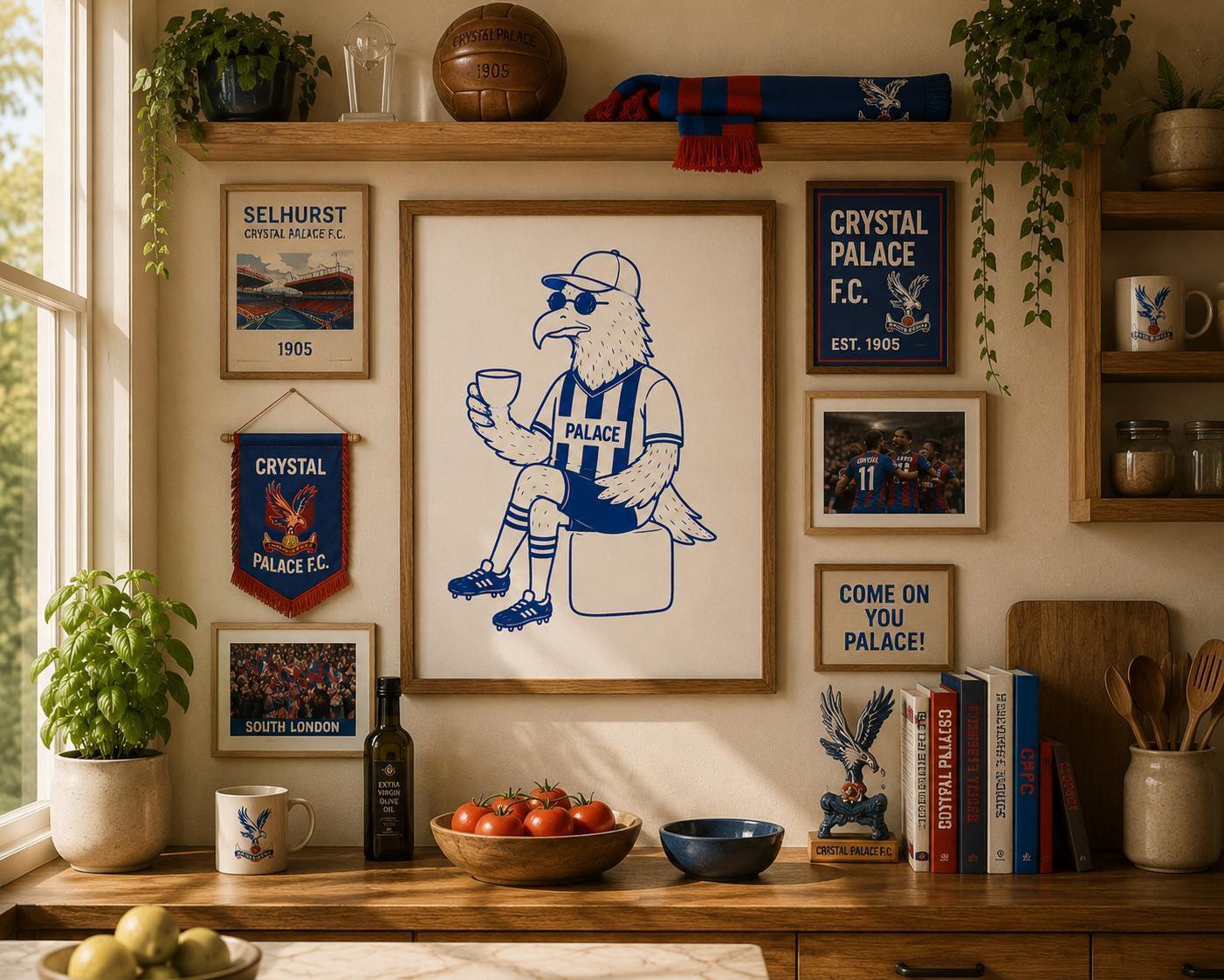 Palace Fan Print, Crystal Palace Inspired Football Wall Art, Eagle Supporter Gift, Coffee Lover Football Poster, Palace Fan Decor | 048
