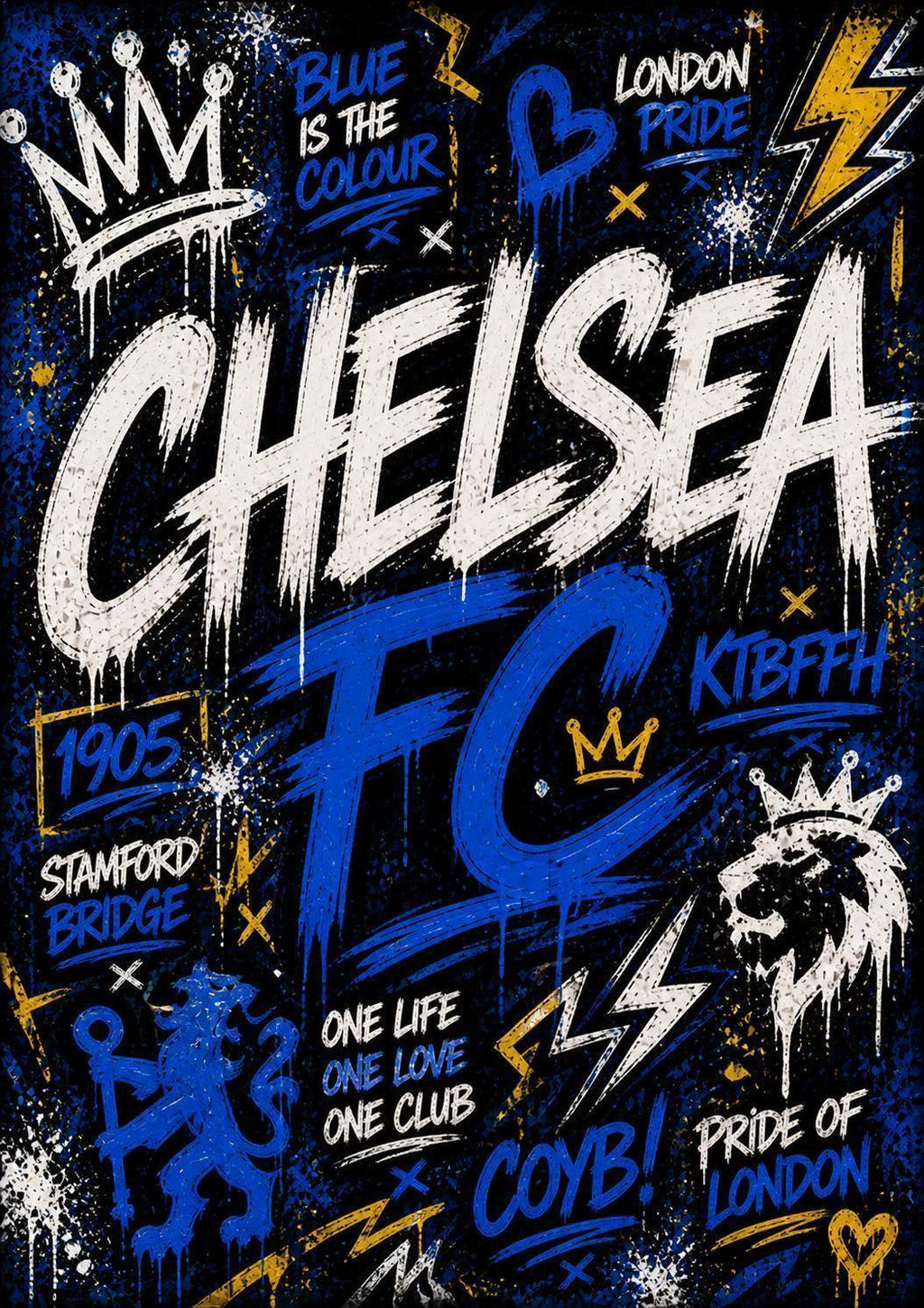 Chelsea FC Inspired Graffiti Art Birthday Card 7"x5" | Football Fan | 120
