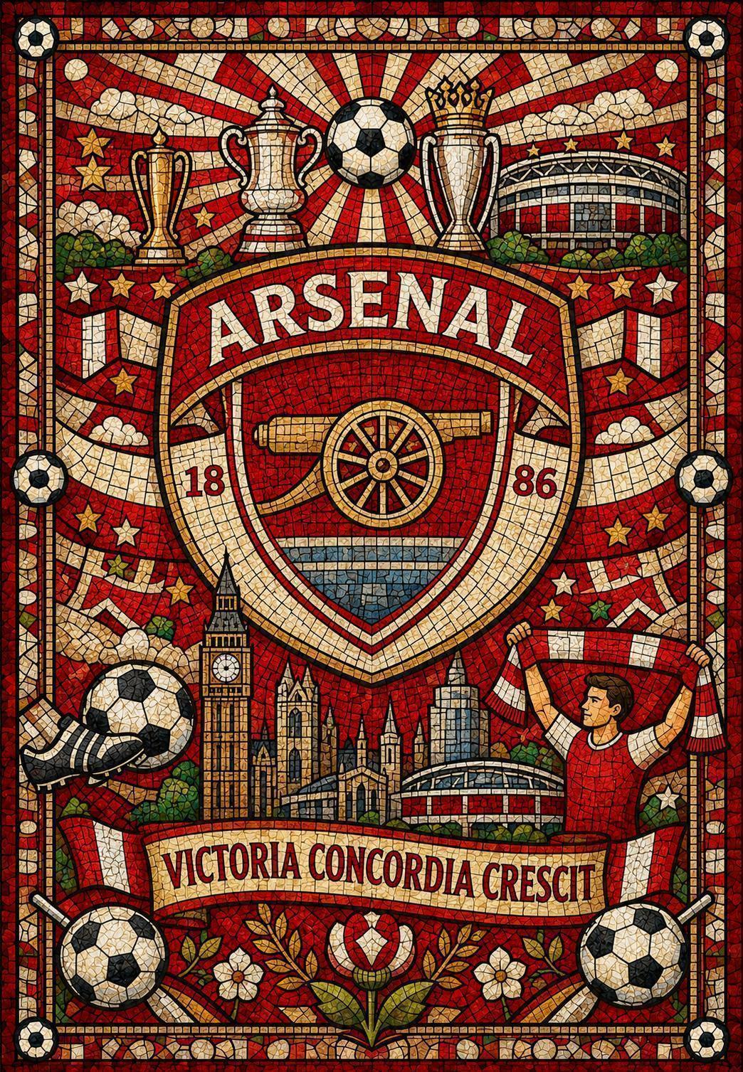Arsenal FC Inspired Mosaic Style Birthday Greetings Card 7"x5" | Football Fan | Arsenal Gunners Artwork Fan Gift | 176