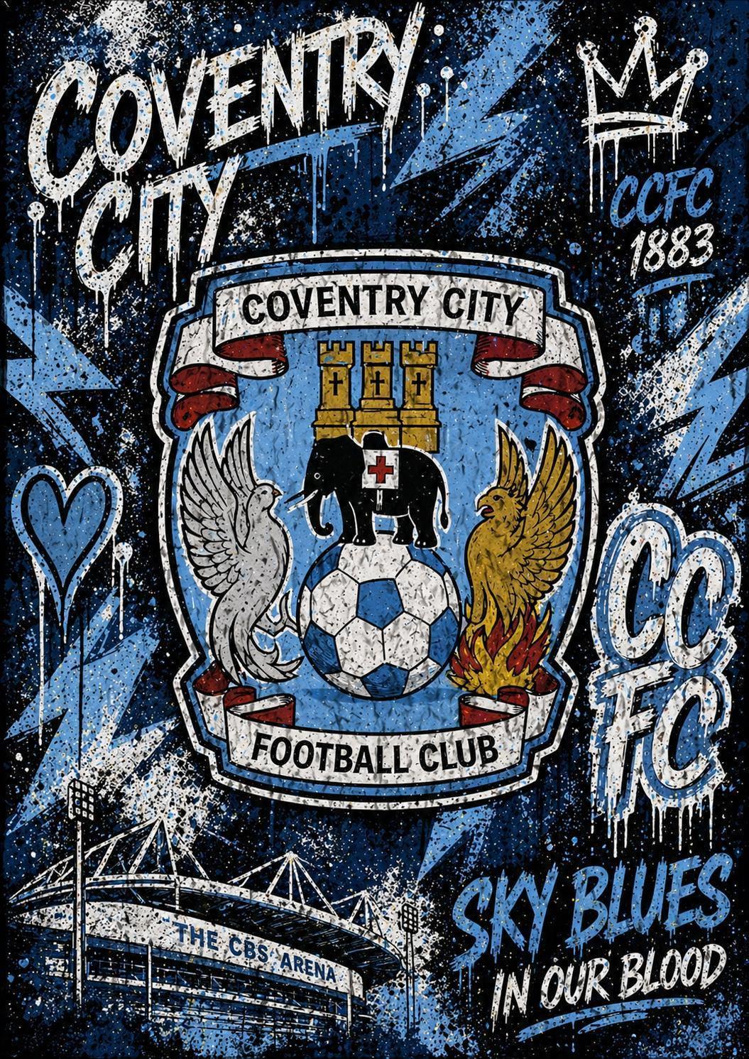 Coventry City Birthday Card, CCFC Fan Card, Sky Blues Football Birthday, CBS Arena Gift, Football Fan Card | 100