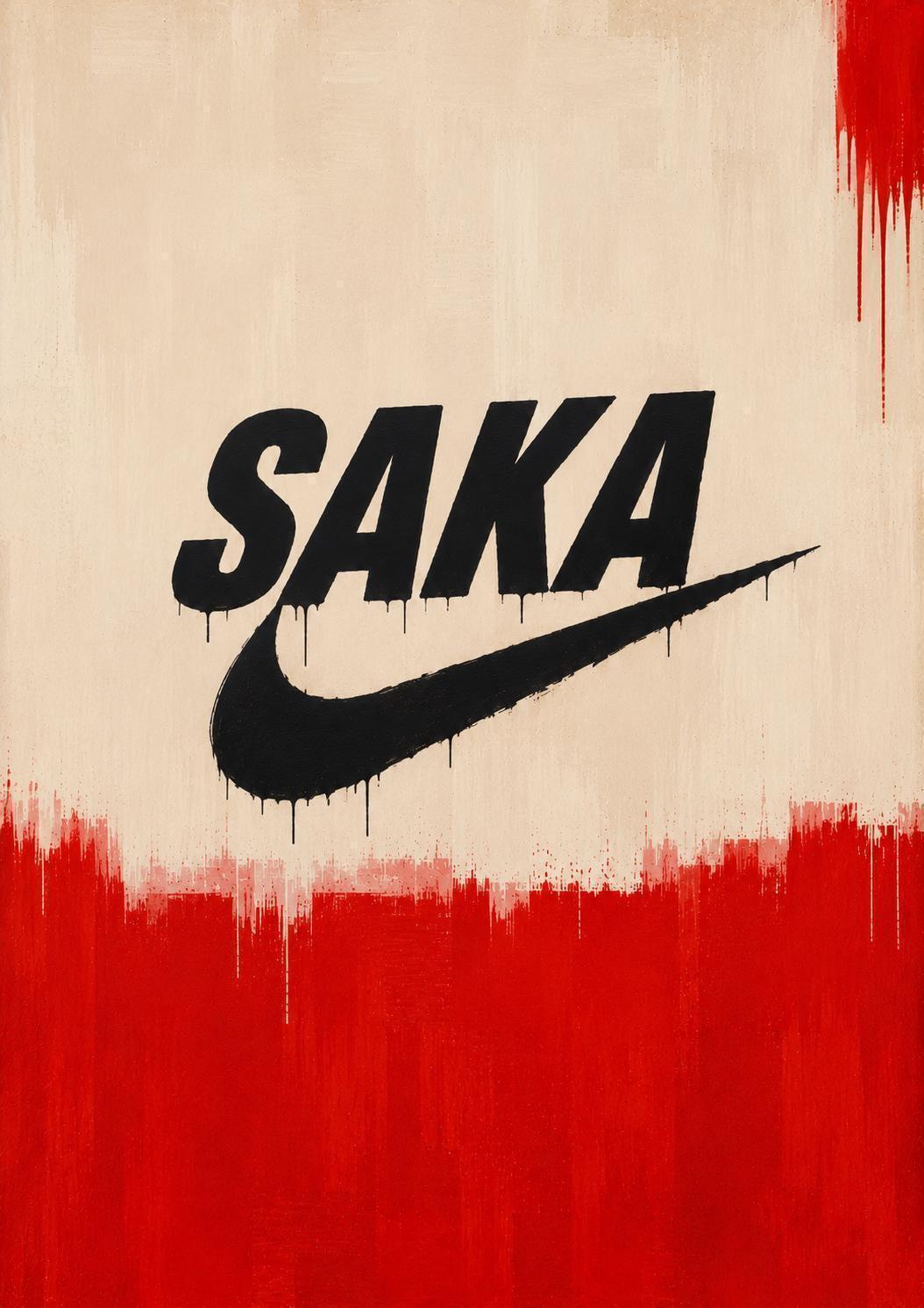 Saka Drip Paint Football Poster – Bold Red Black Sports Artwork, Minimal Wall Art Print, A4 A3 | 139A