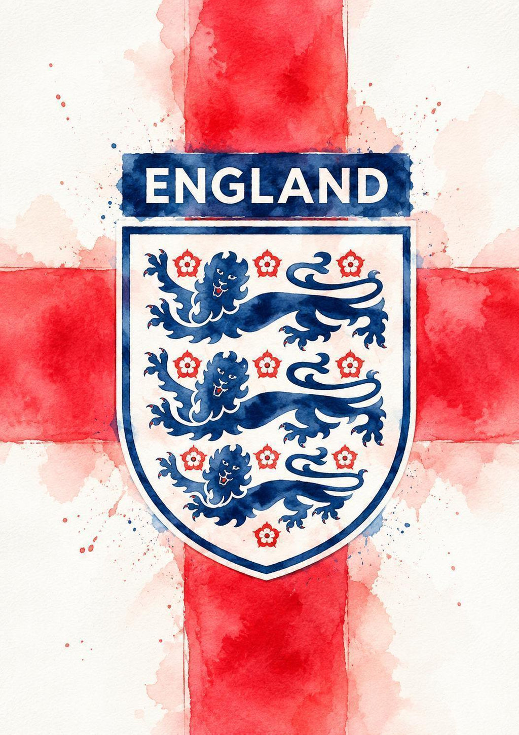 England Football Print, Three Lions Wall Art, England Supporter Gift, St George Flag Poster, England Fan Decor, A3/A4/A5 Print | 174A
