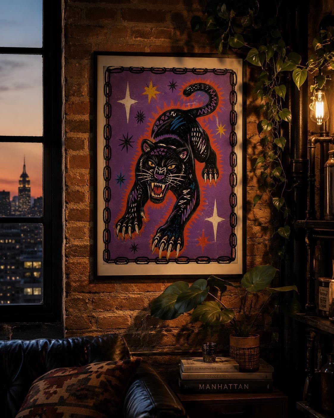 Black Panther Poster Print | Gothic Mystic Wall Art | Vintage Tattoo Style Panther Illustration | A3/A4/A5 Decor | 015