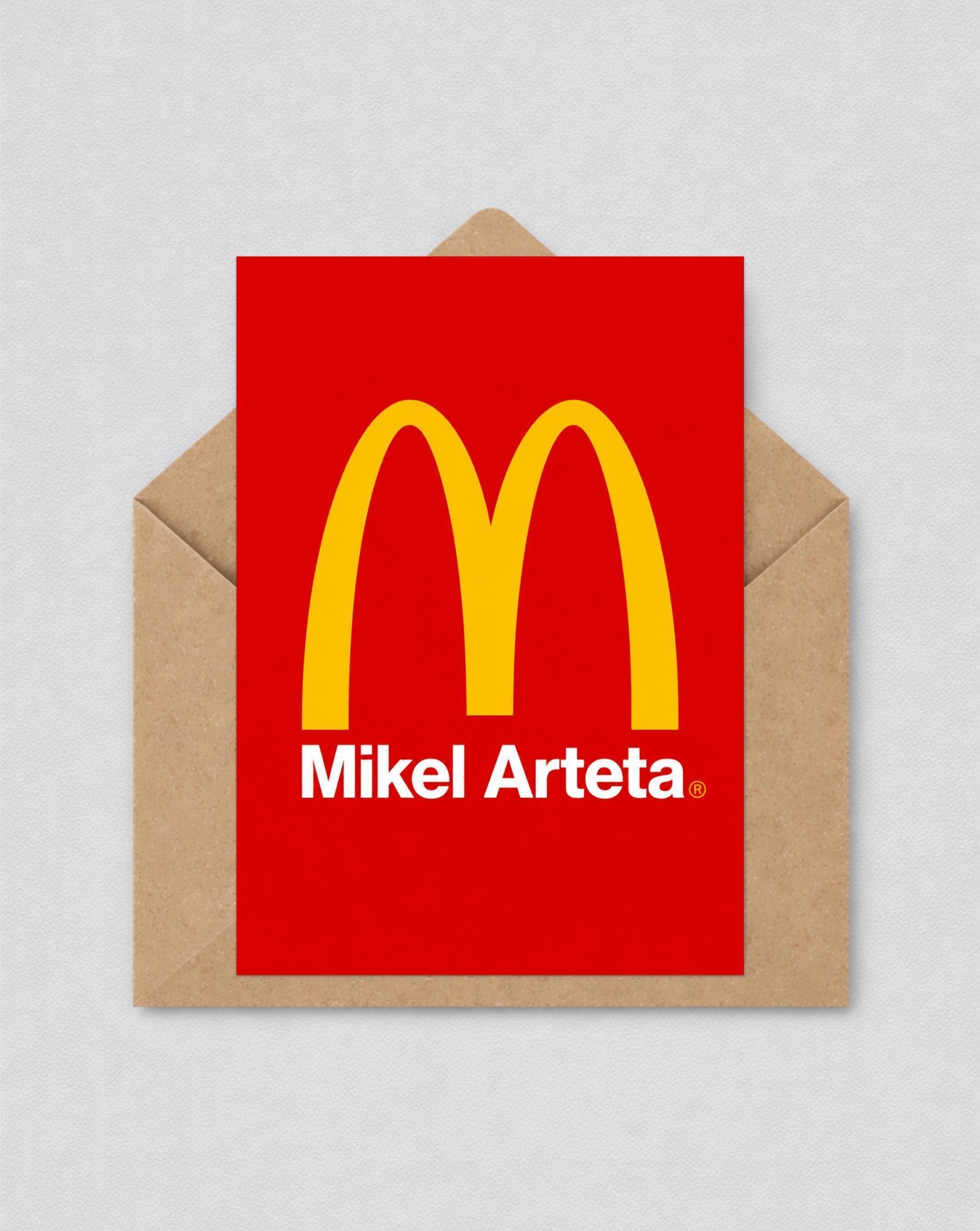 Mikel Arteta Inspired Fast Food Greeting Card, Football Wall Art Poster, Arsenal Fan Gift, Greeting Card | 152