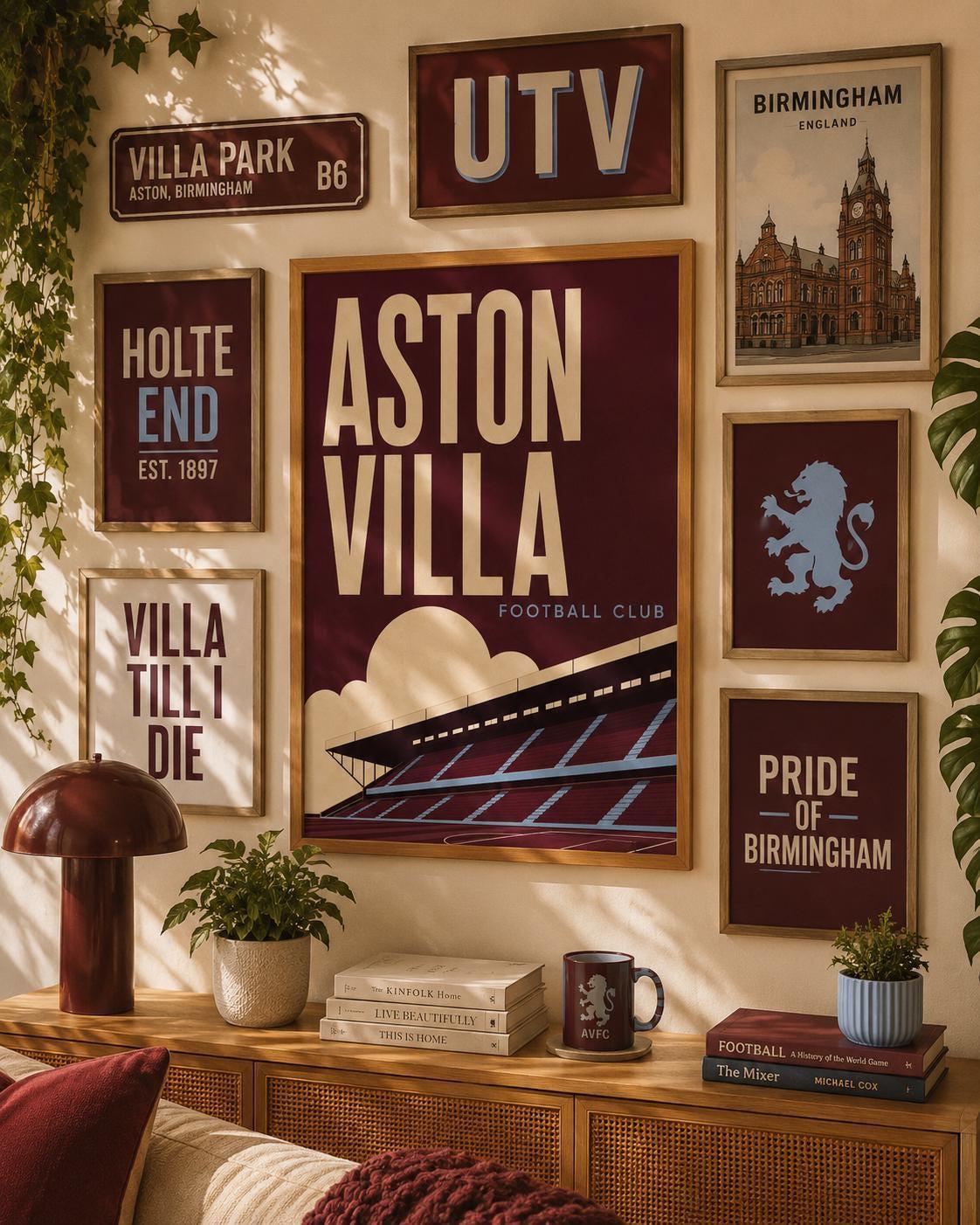 Aston Villa Wall Art Print, Villa Park Stadium Poster, Aston Villa FC Artwork, AVFC Fan Gift, Claret and Blue Decor, Football Print | 028