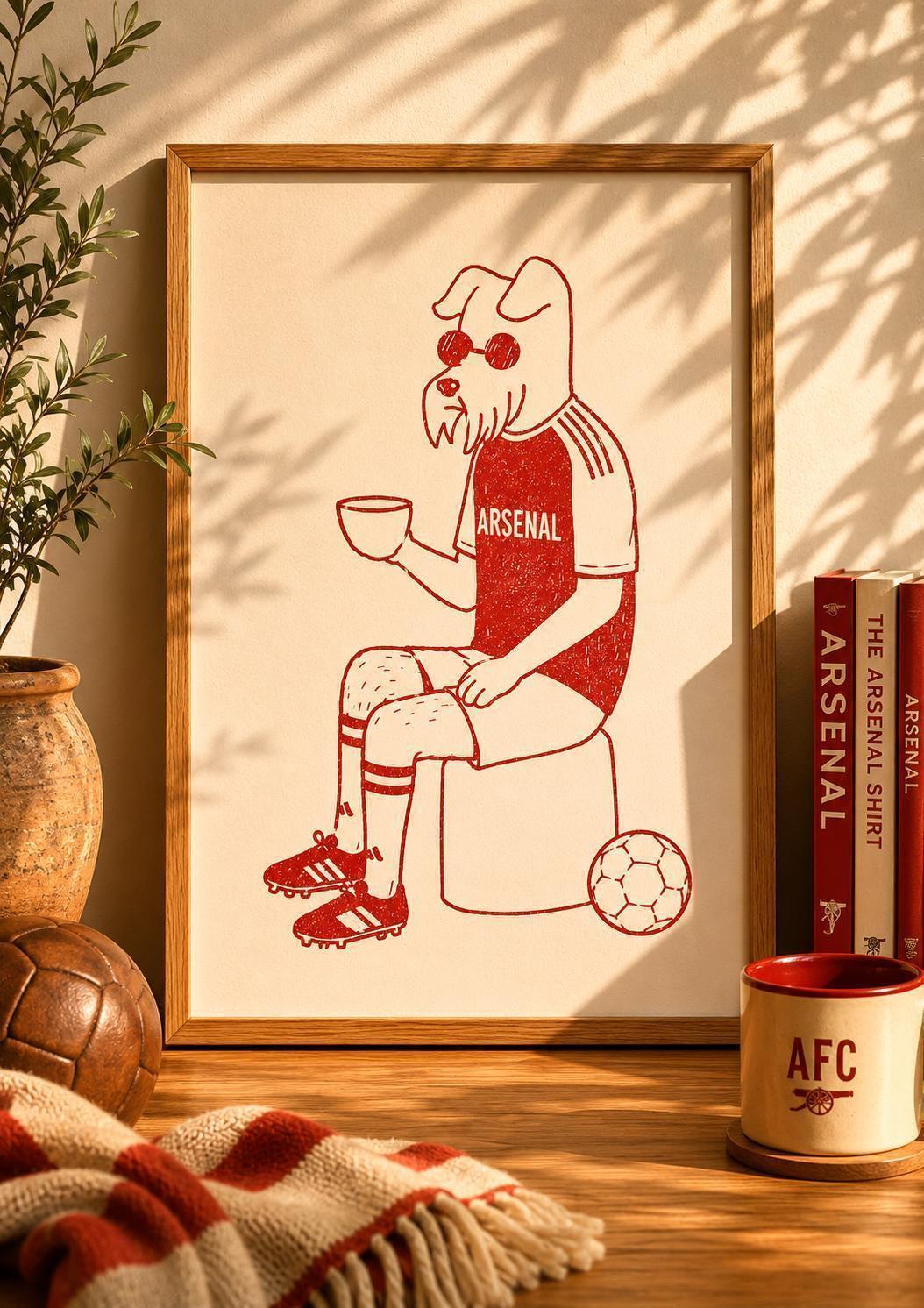 Arsenal Fan Wall Art Print, Funny Arsenal Dog Artwork, Gunners Gift, Football Decor, Arsenal, Minimalist Football Print | 181A