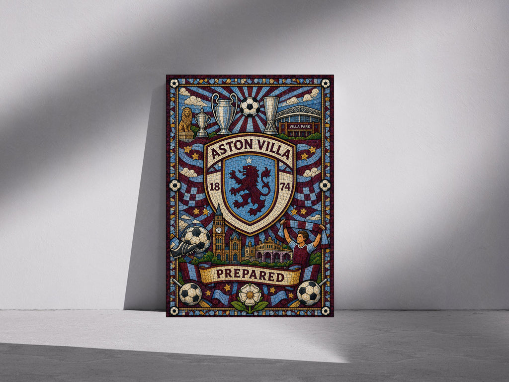 Aston Villa Inspired Mosaic Style Print for Fans, Aston Villa Wall Art Print, AVFC Decor, Aston Villa | 177A