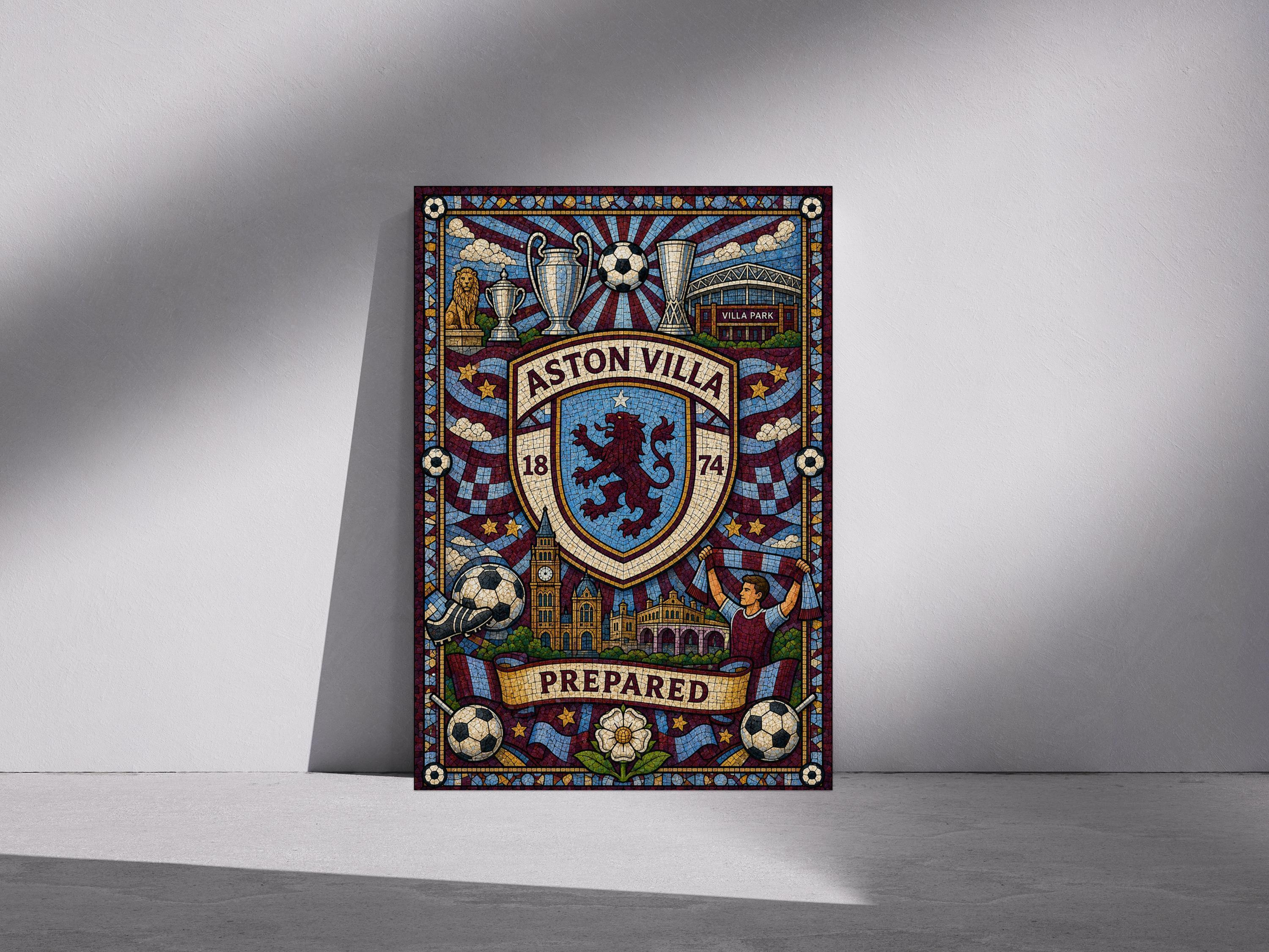 Aston Villa Inspired Mosaic Style Print for Fans, Aston Villa Wall Art Print, AVFC Decor, Aston Villa | 177A