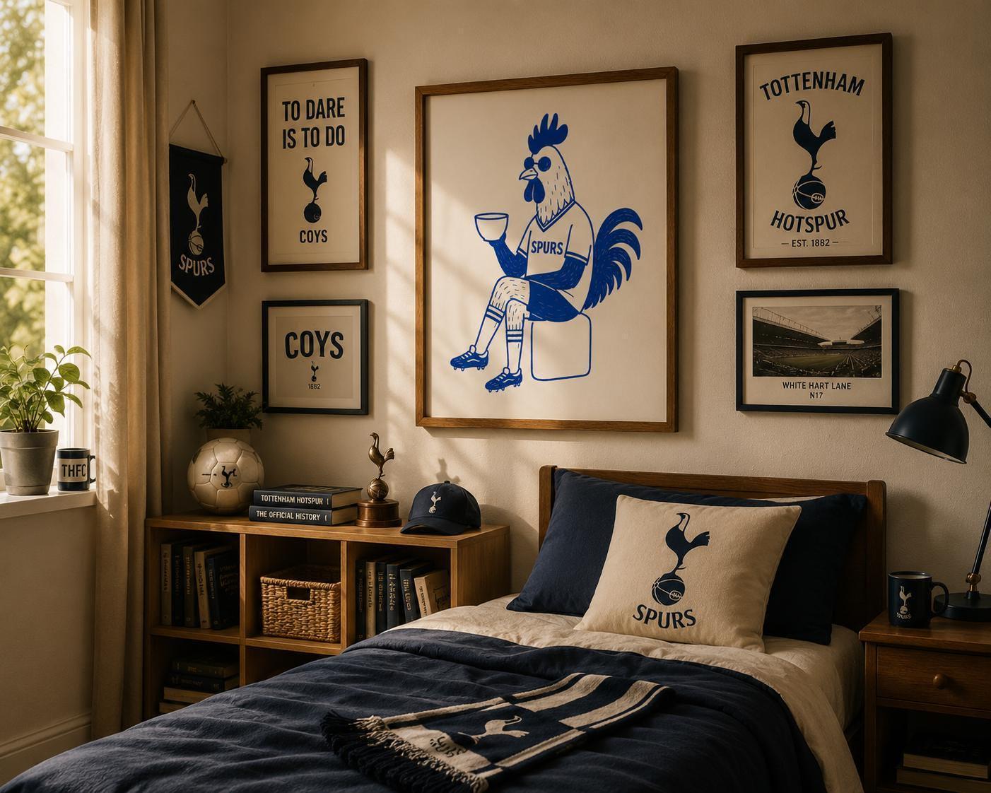 Spurs Fan Print, Tottenham Football Wall Art, Funny Football Supporter Gift, Cockerel Poster, Coffee Lover Spurs, Tottenham Fan | 044
