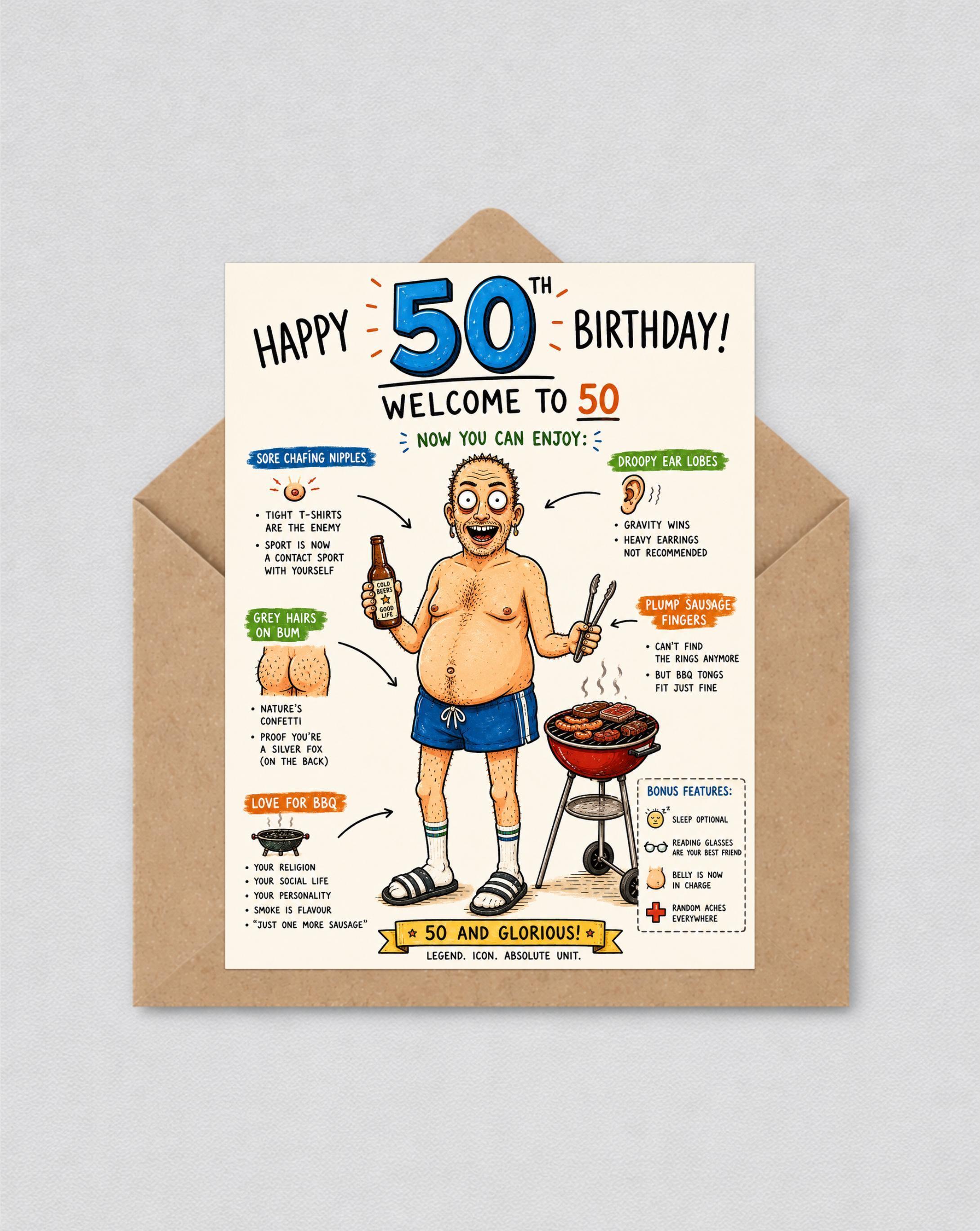 Funny 50th Birthday Card for Him, Welcome to 50 Humour Card, Funny Dad Birthday Card, Middle Age Joke | 127