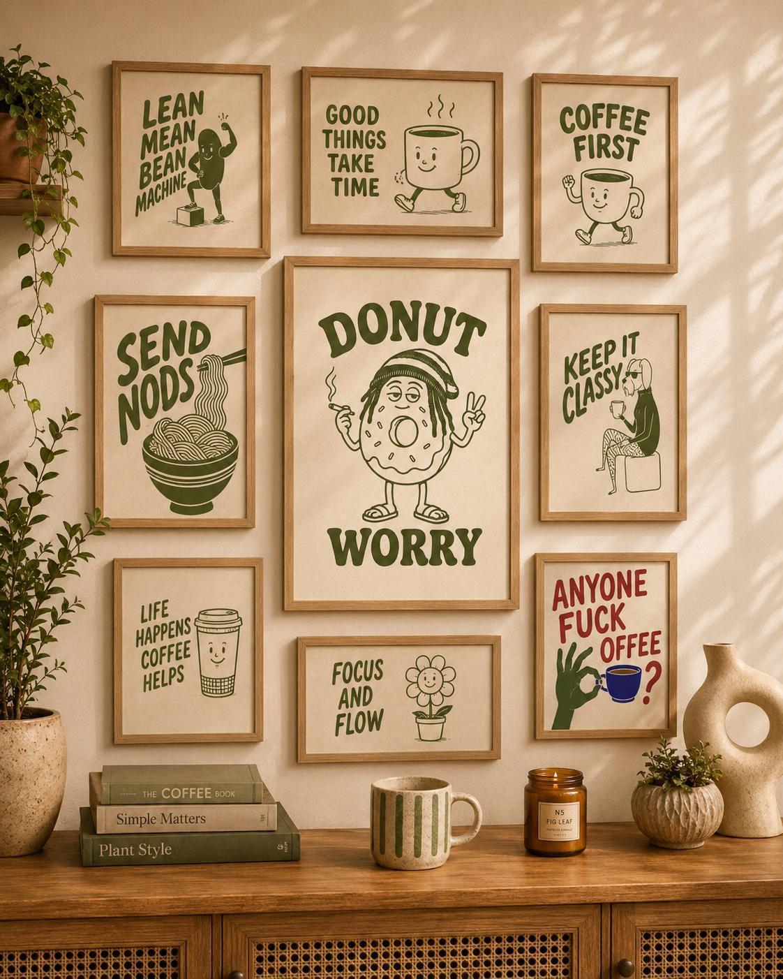 Donut Worry Wall Art Print, Funny Donut Poster, Foodie Kitchen Decor, Doughnut Lover Gift, Humorous Food Art, Bakery Wall Print | 037