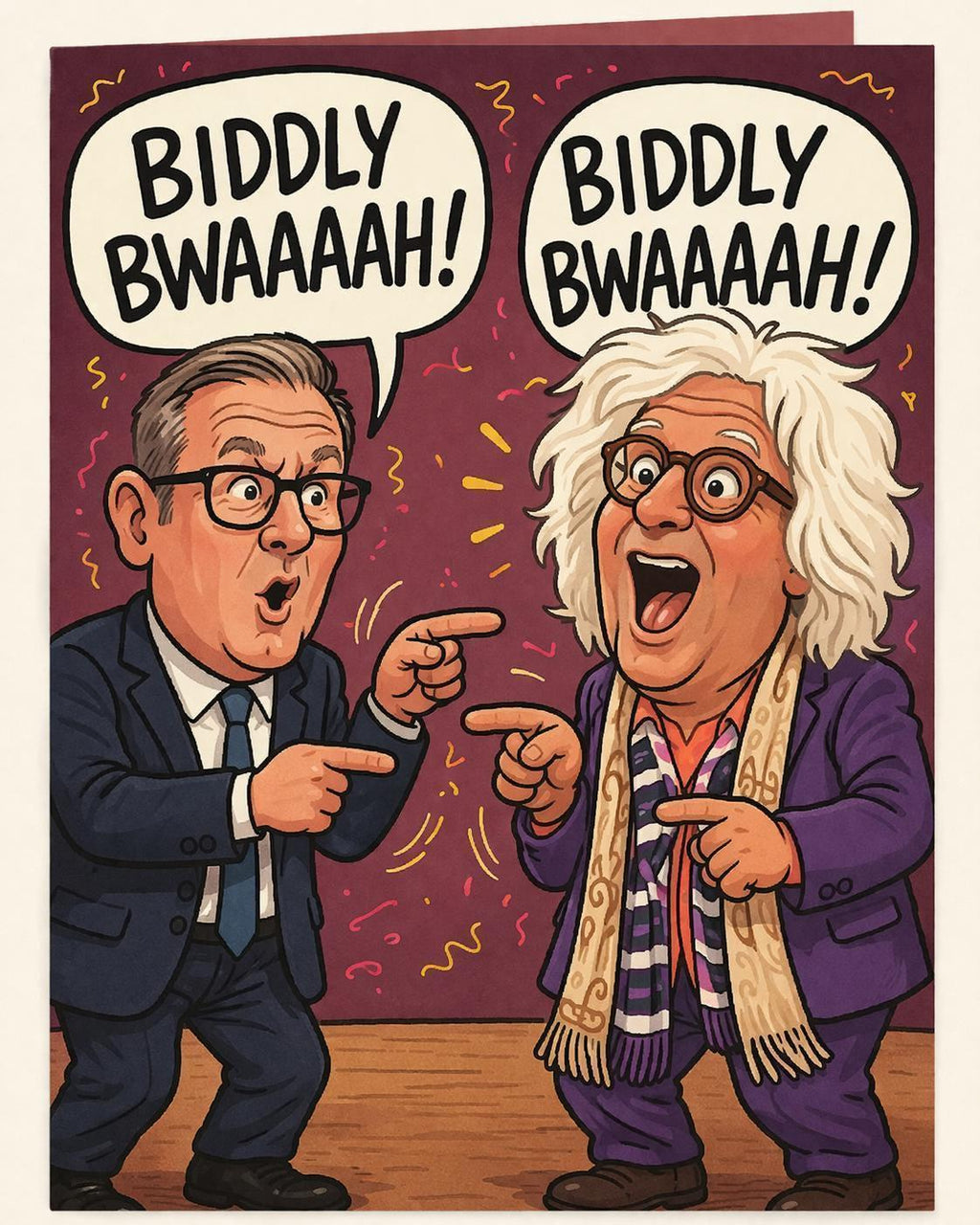 Keir Starmer & Brian Badonde Funny Cartoon Birthday Greetings Card 7"x5" | 052