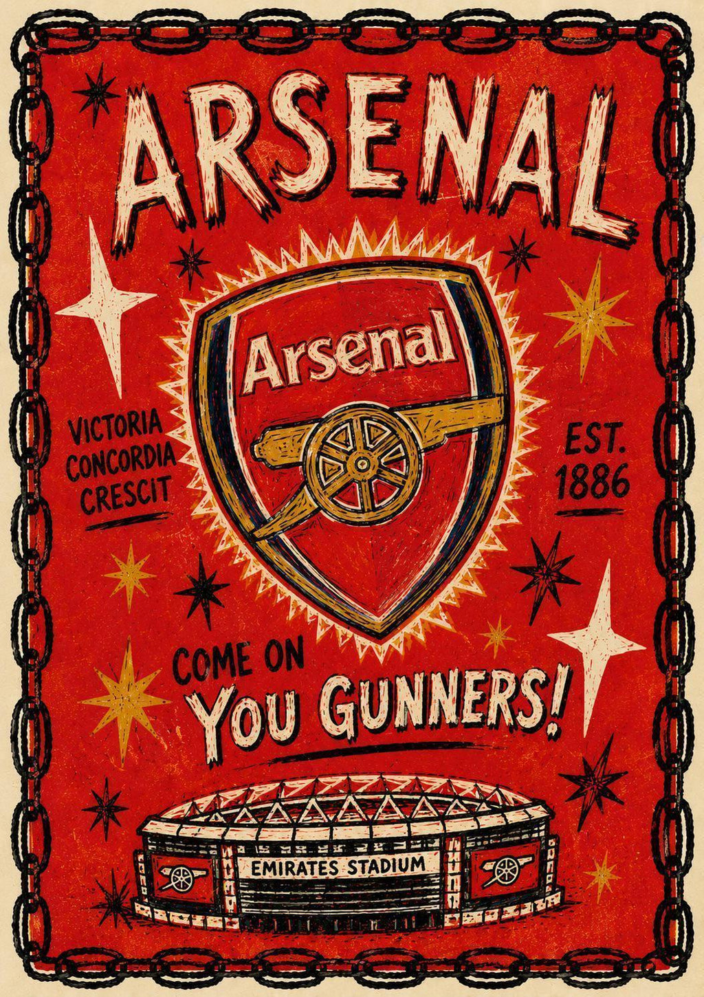 Arsenal Inspired Vintage COYG Classic Style Poster Print | Arsenal Fan Gift | A3/A4/A5 Print | 135A