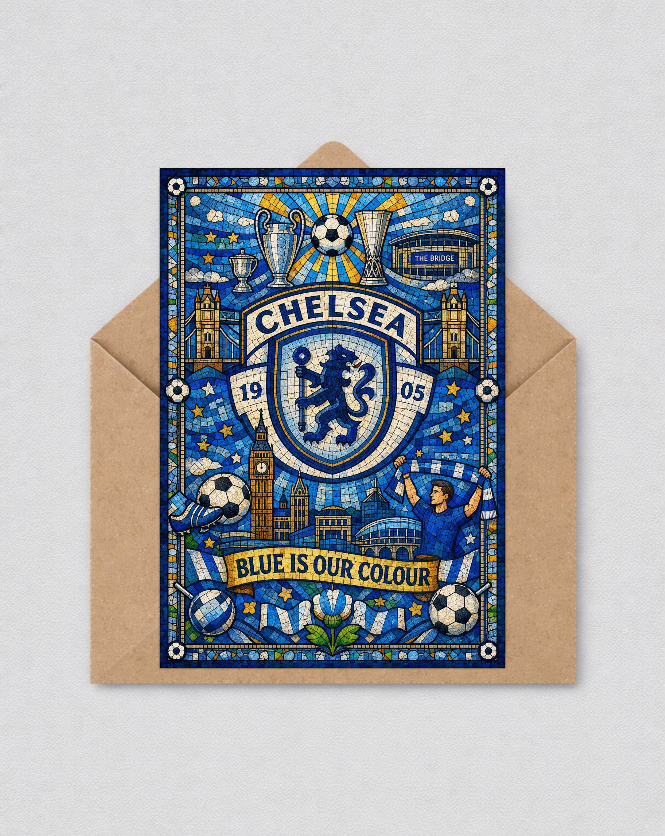 Chelsea FC Inspired Mosaic Style Birthday Greetings Card 7"x5" | Football Fan | Chelsea Artwork Fan Gift | 175
