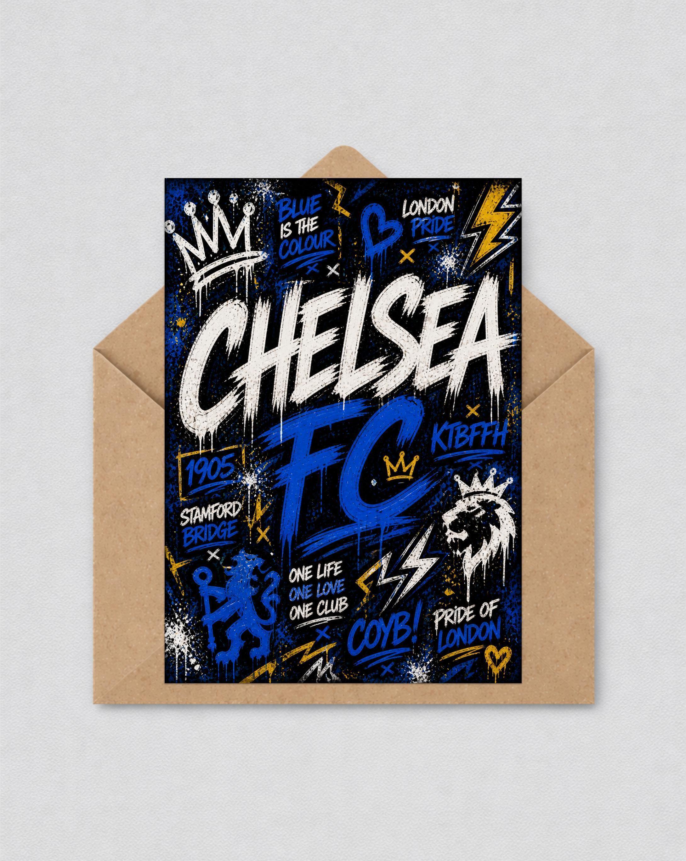 Chelsea FC Inspired Graffiti Art Birthday Card 7"x5" | Football Fan | 120