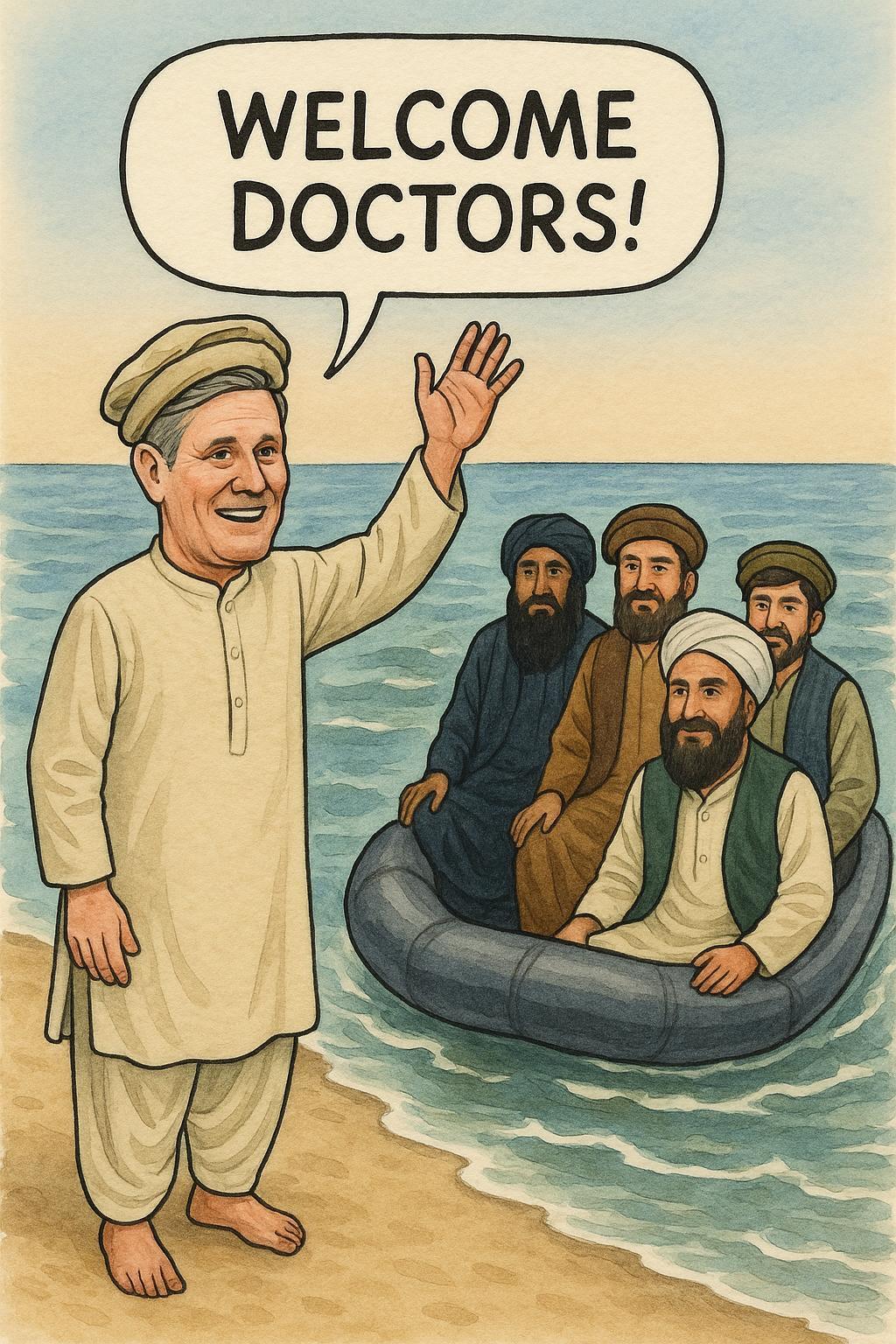 Keir Starmer 'Welcome Doctors!' Funny Cartoon Birthday Greetings Card 7"x5" | 009