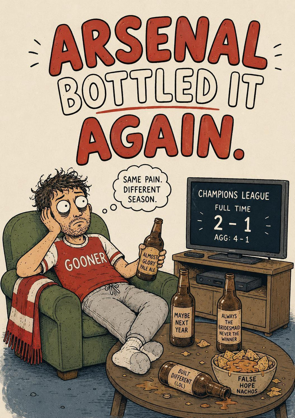 Funny Arsenal Card, Arsenal Bottled It Again, Gooner Gift, Arsenal Fan Birthday Card, Humour Gift | 167